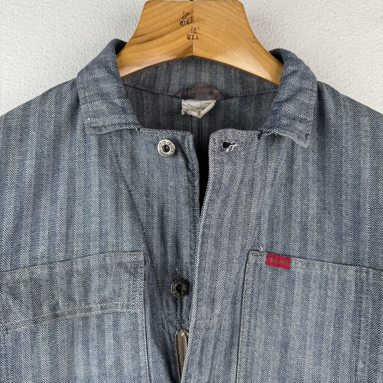 50/60s Vtg Big Smith Hickory Herringbone Coveralls Union Made in USA 40/42 Short