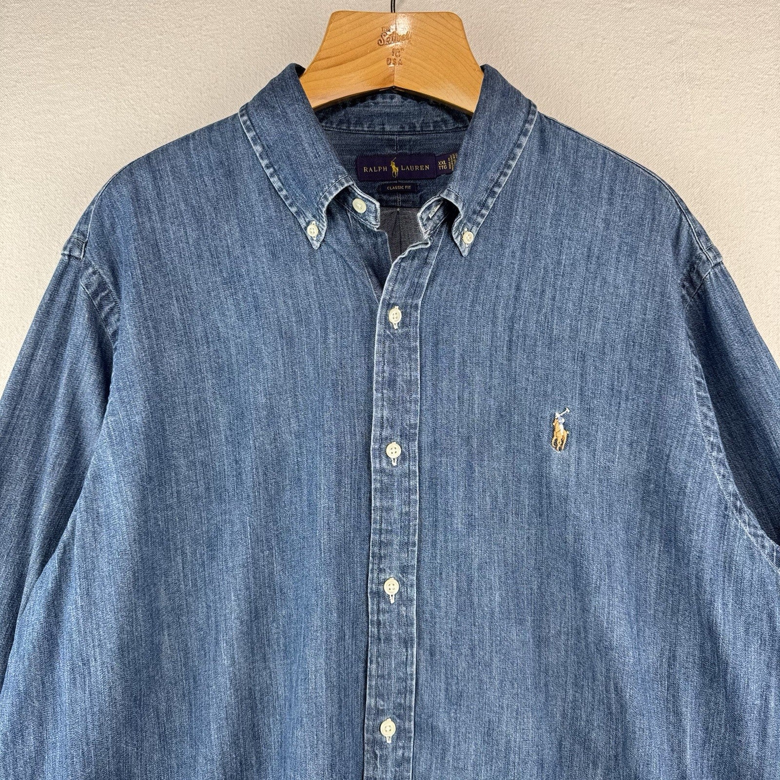 Ralph Lauren Denim Shirt Mens Large Blue Classic Fit Button Down