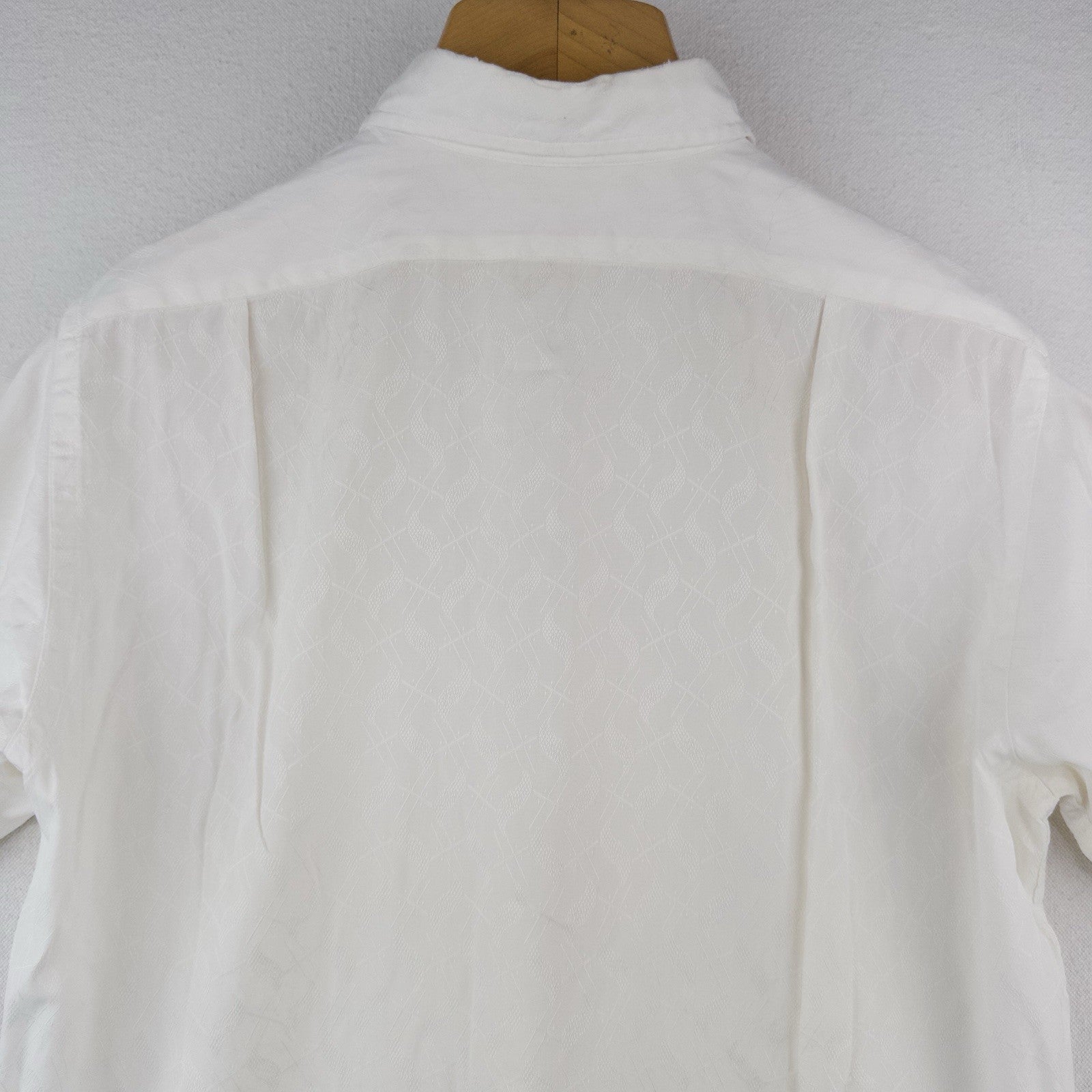 40’s Vtg British-imported Short Sleeve Button Up Jacquard White Shirt Thin L