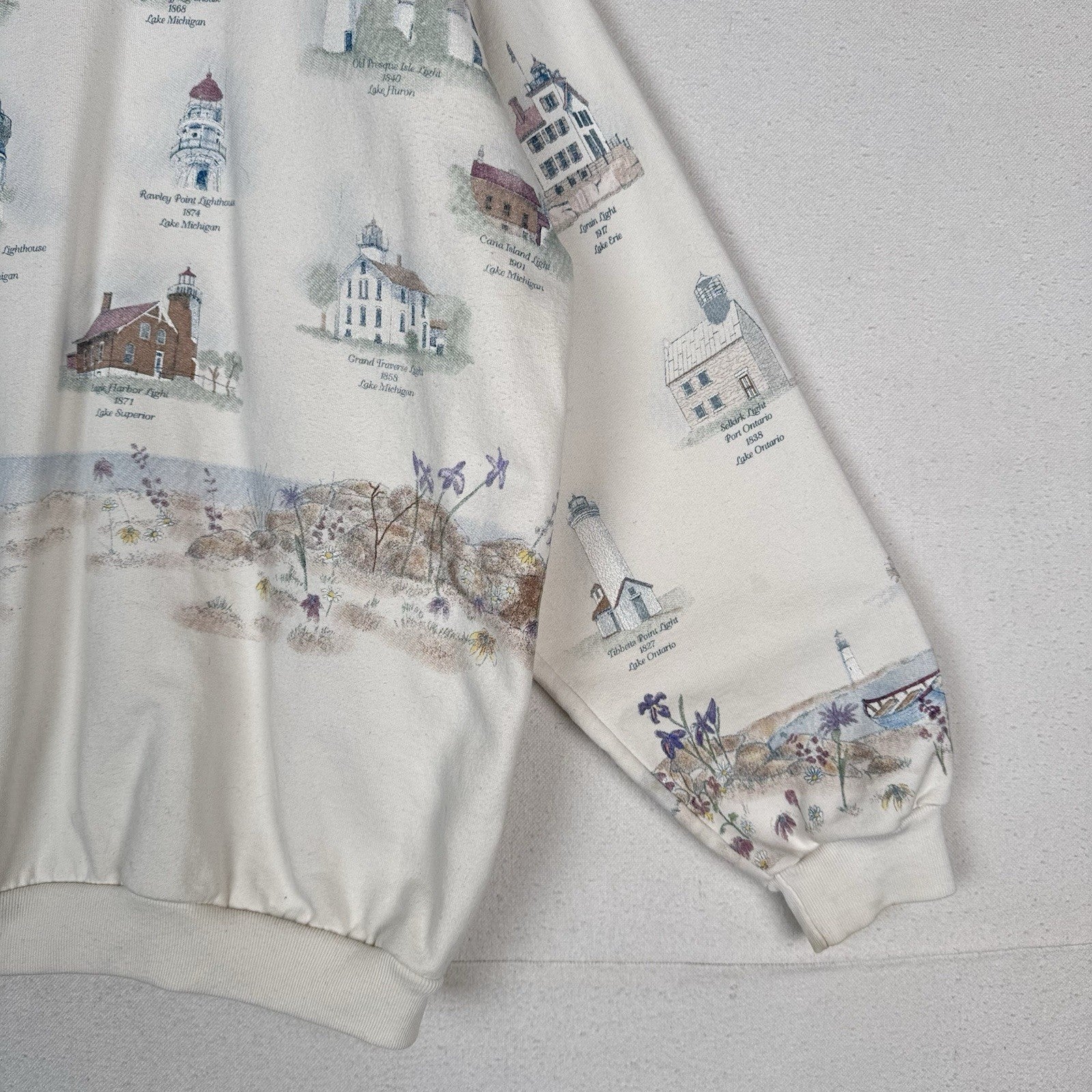 Vtg Artisan Cardigan Lighthouse Beach Sweatshirt Great Lake Pockets 2XL Made USA