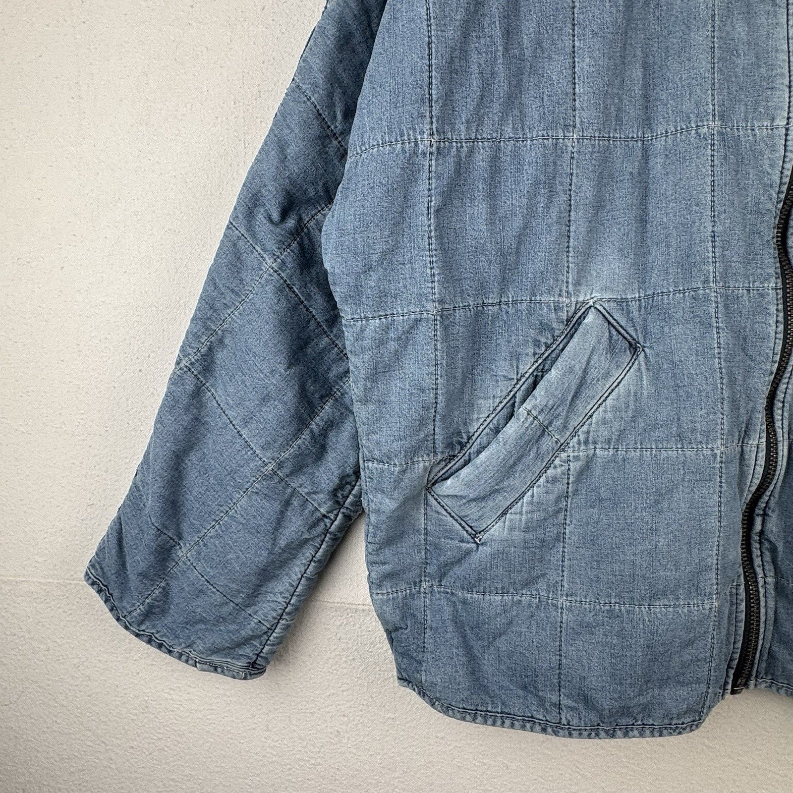 Free People Dolman Quilted Chambray Jacket Slouchy Indigo Blue Denim Medium