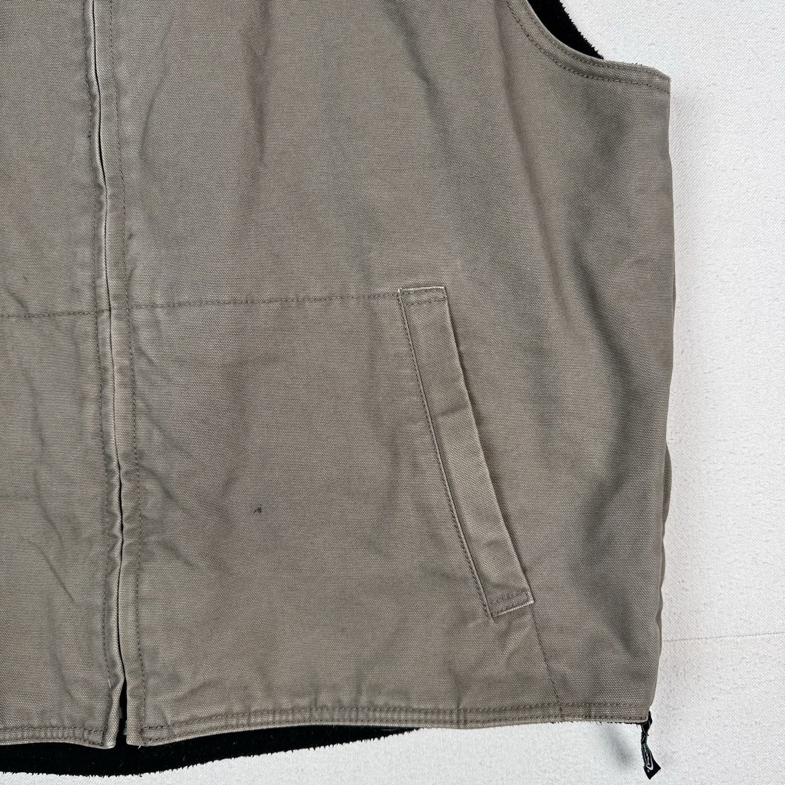 Vintage Arborwear Tan Duck Canvas Fleece Lined Vest Mens 2XL XXL Side Zip