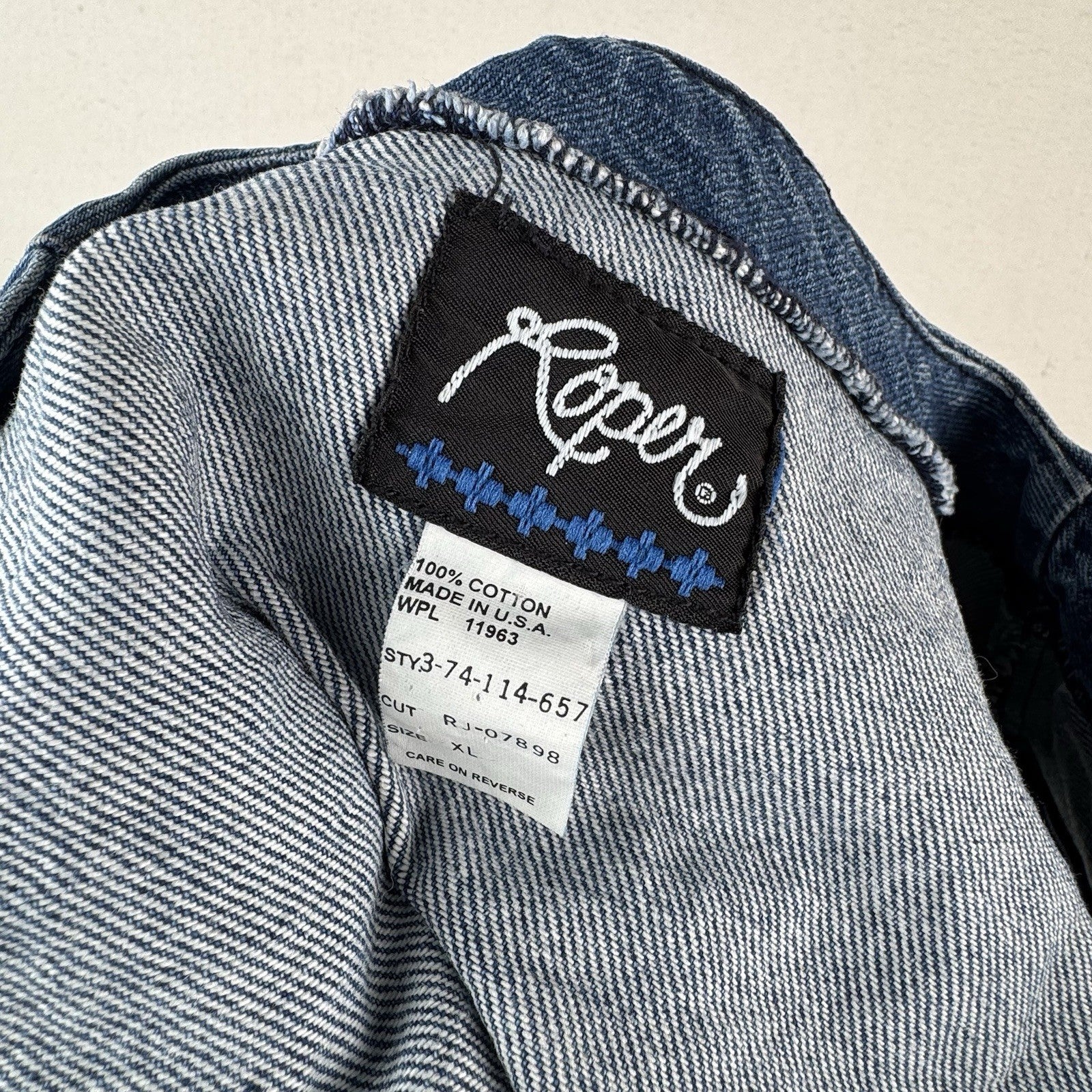 90’s Vintage Roper Blue Denim Vest XL 100% Cotton Western Made In USA 22”