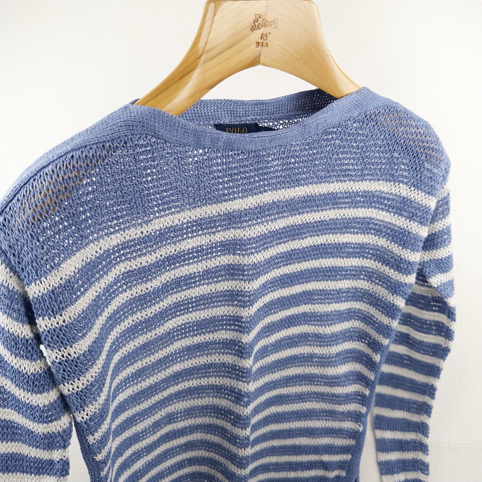 Polo Ralph Lauren Womens XS Boat Neck Blue Striped 100% Linen Knit Sweater Beach
