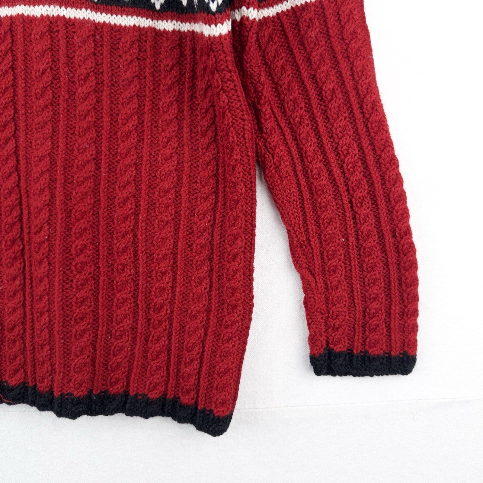 Lauren Ralph Lauren M Sweater 100% Worsted Wool Red Black Fair Isle Ski Snow
