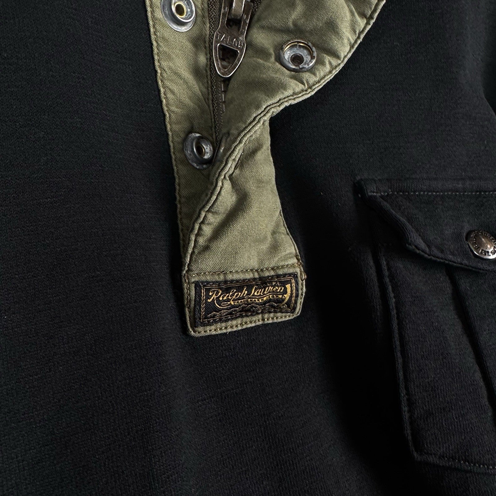 Polo Ralph Lauren Sweatshirt Mens Large Black Mock Neck Half Zip Snap Pullover