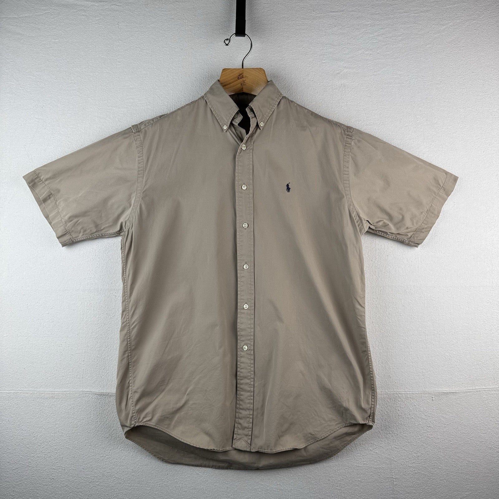 Vtg Ralph Lauren Blake Men’s M Beige Button Up Short Sleeve Short 100% Cotton