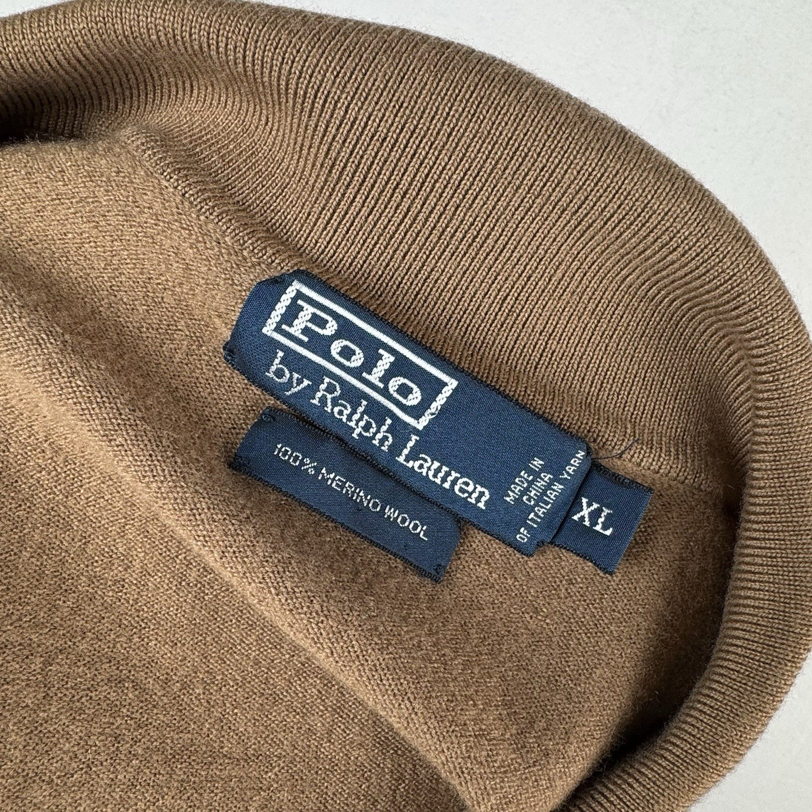 Polo Ralph Lauren Men’s XL Merino Wool Polo Sweater Camel Brown *Read