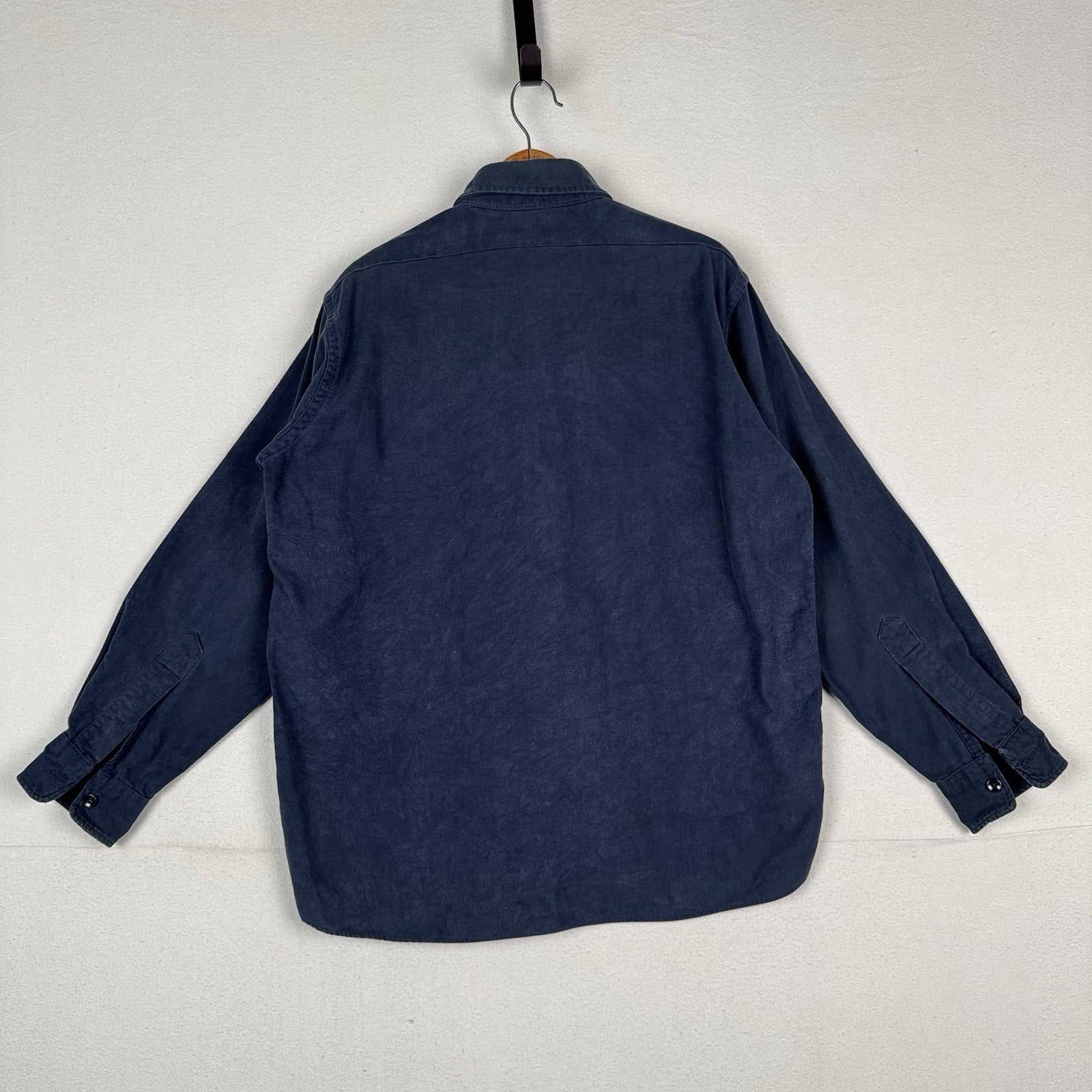 Vintage 90s LL Bean Mens XL 16.5 Blue Chamois Flannel Thick Guide Shirt Made USA