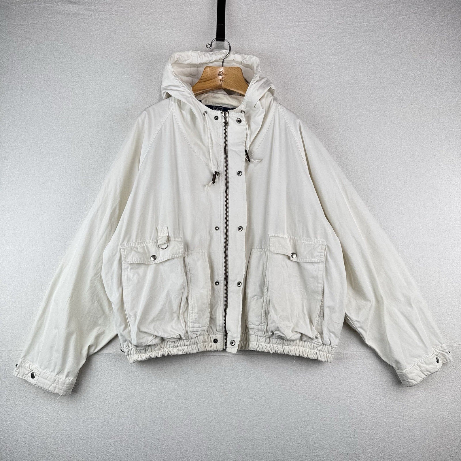 90’s Vintage Polo Ralph Lauren Regatta Jacket Men's XL Cotton Cream Utility Hood