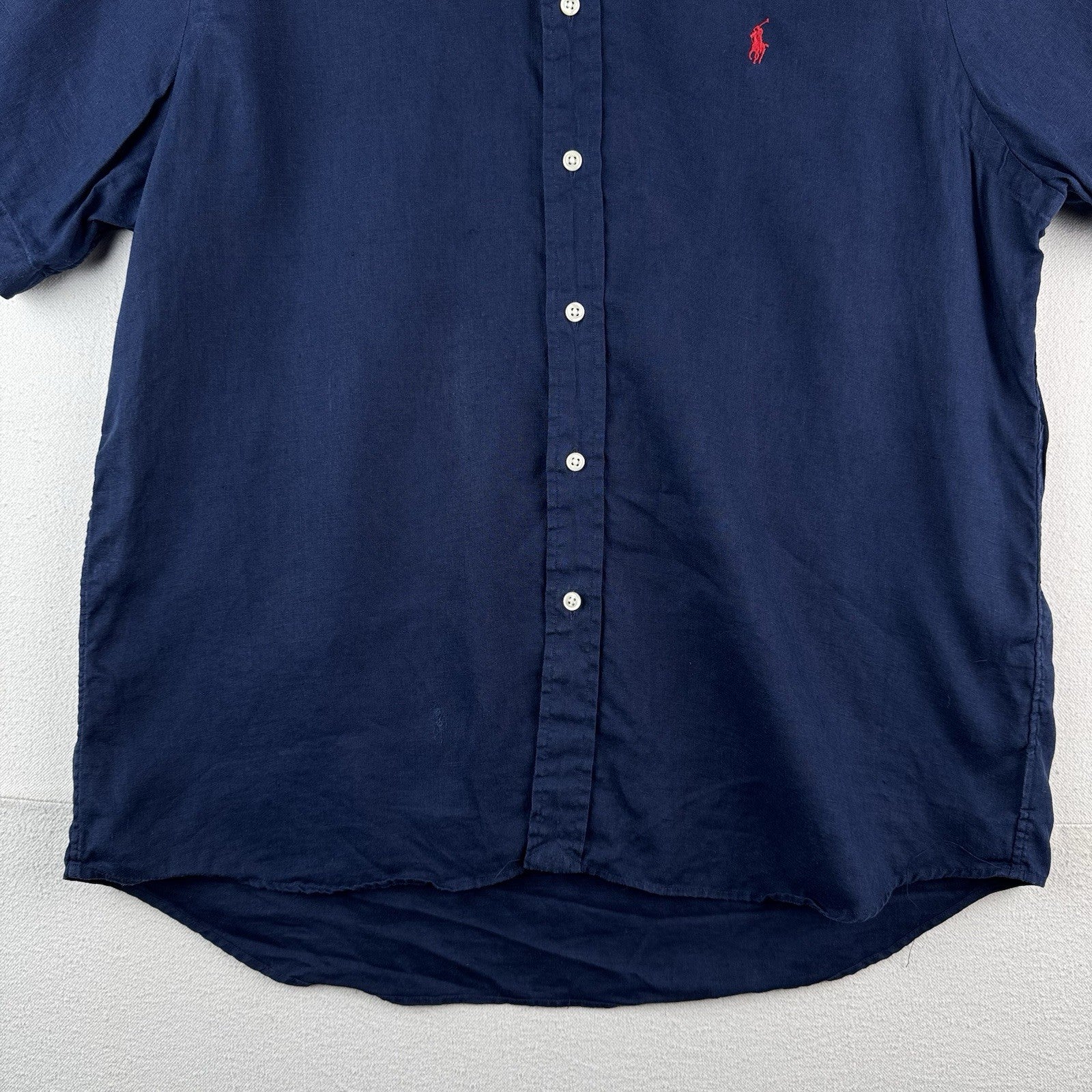 Polo Ralph Lauren Blue Men’s Large Linen Button Up Shirt Short Sleeve