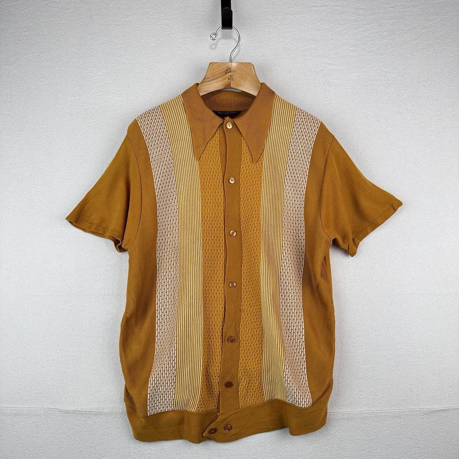 60’s Vintage Antonio Basso Clubman Knit Polo Shirt Dagger Collar Made USA Mens L