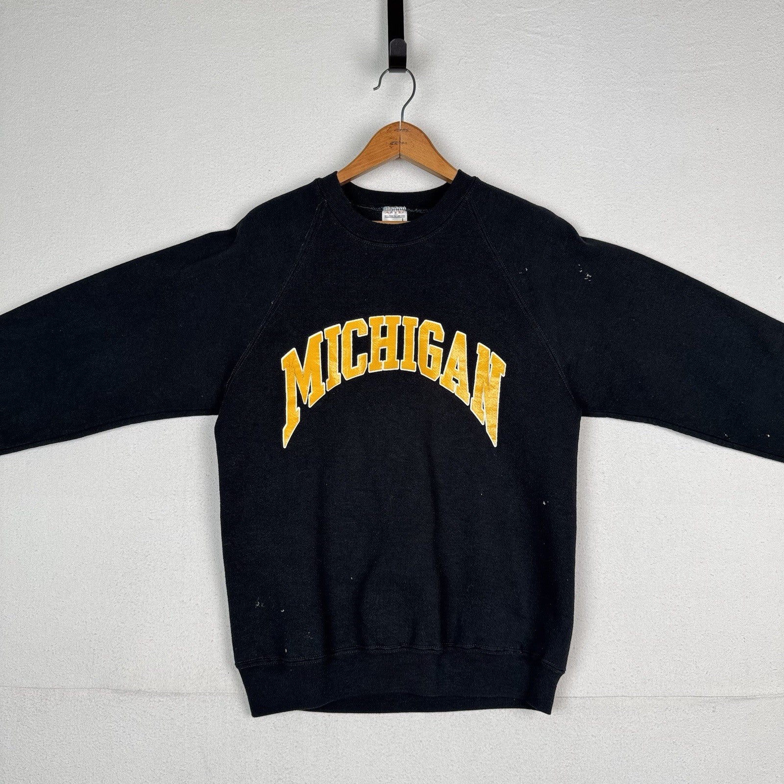 Vtg 80'S Artex University of Michigan Raglan Sweatshirt Made In USA Large Black