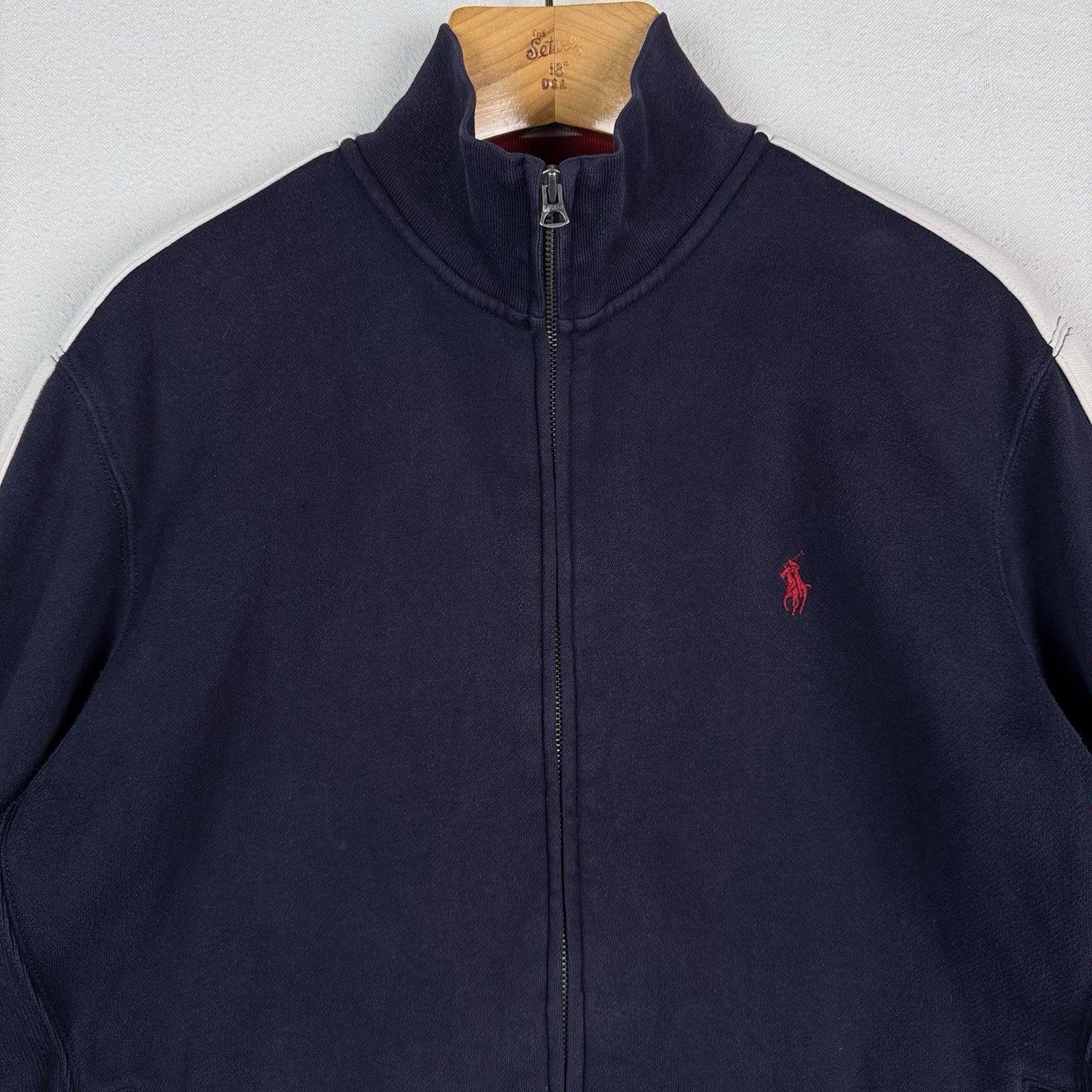 Vtg Polo Ralph Lauren Men L Blue Waffle Lined Track Jacket Heavyweight *Read