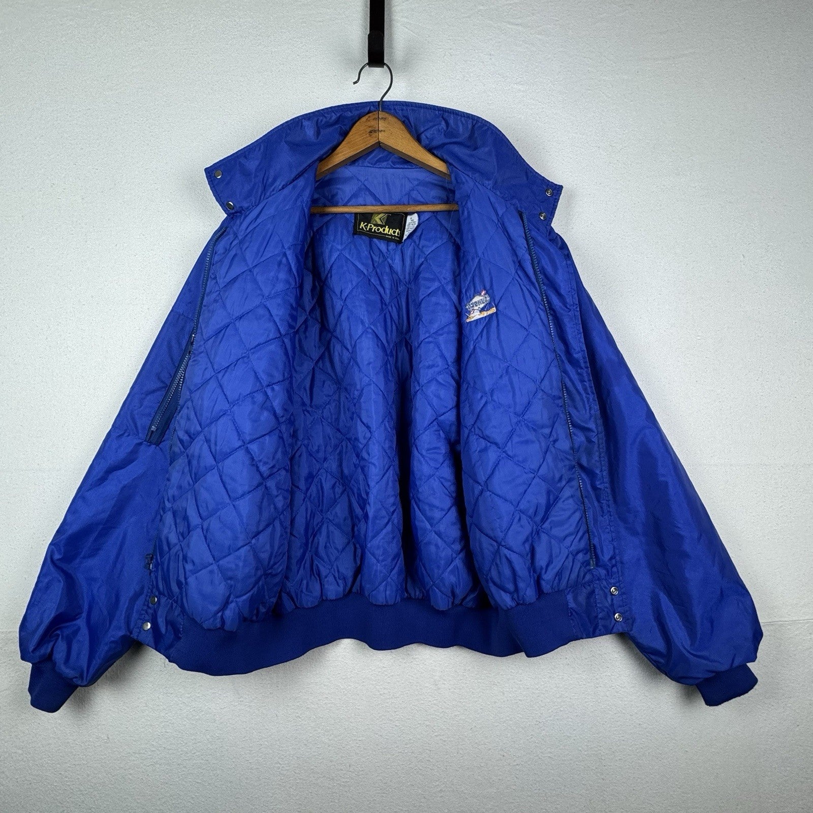 Vintage 80’s Sunoco Promo Bomber Jacket Quilted Lining Blue Men’s XL Made In USA