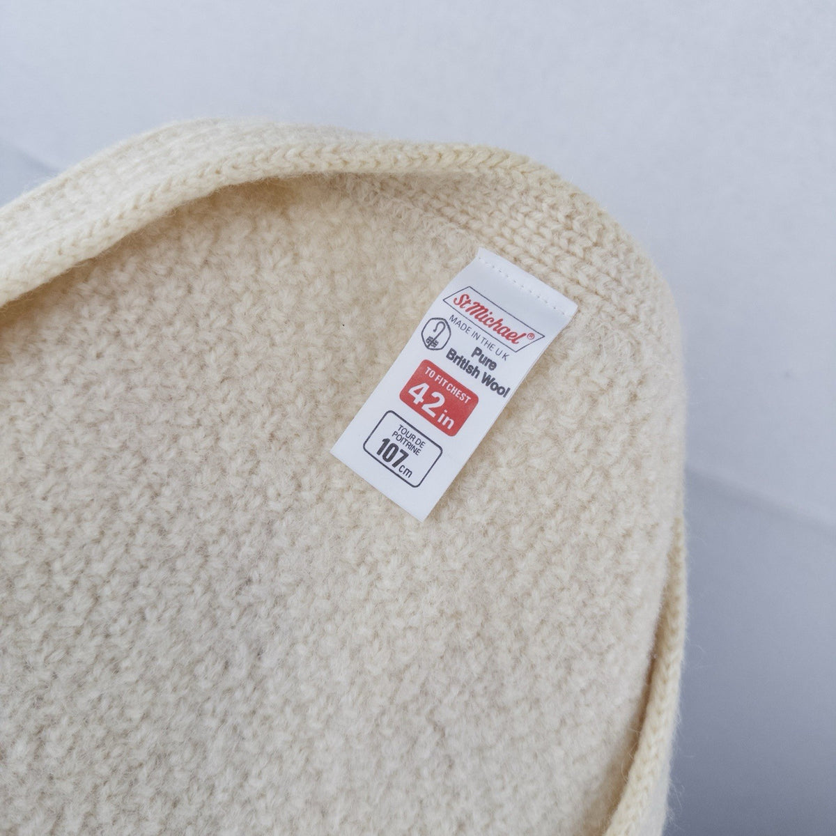 70’s Vtg St Michael Aran Chunky Knit Cardigan Fisherman Wool Cream L *Distressed