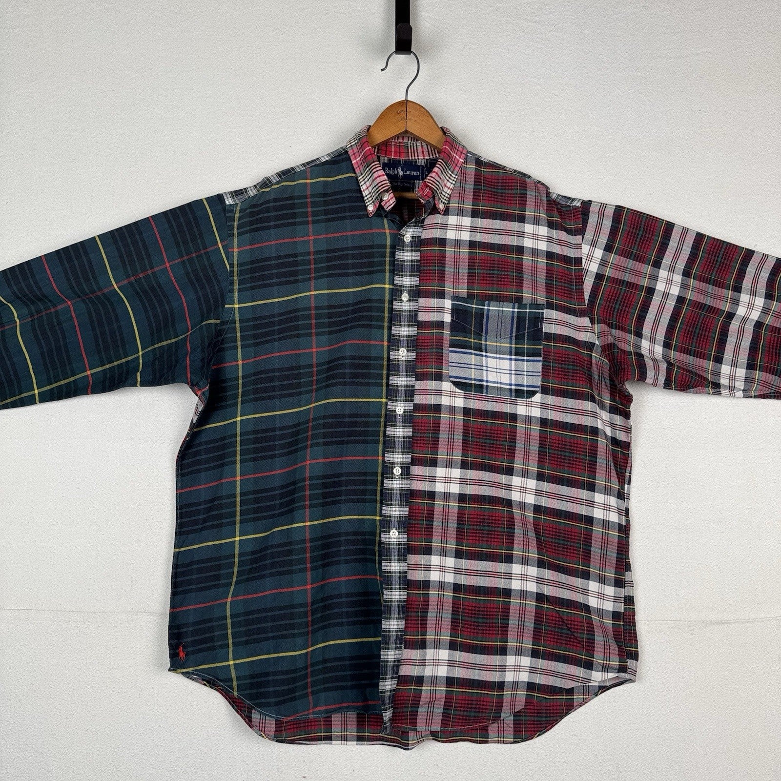 Vtg 90’s Ralph Lauren Men’s L “Big Fit Fun Shirt” The Big Oxford Red Blue Plaid
