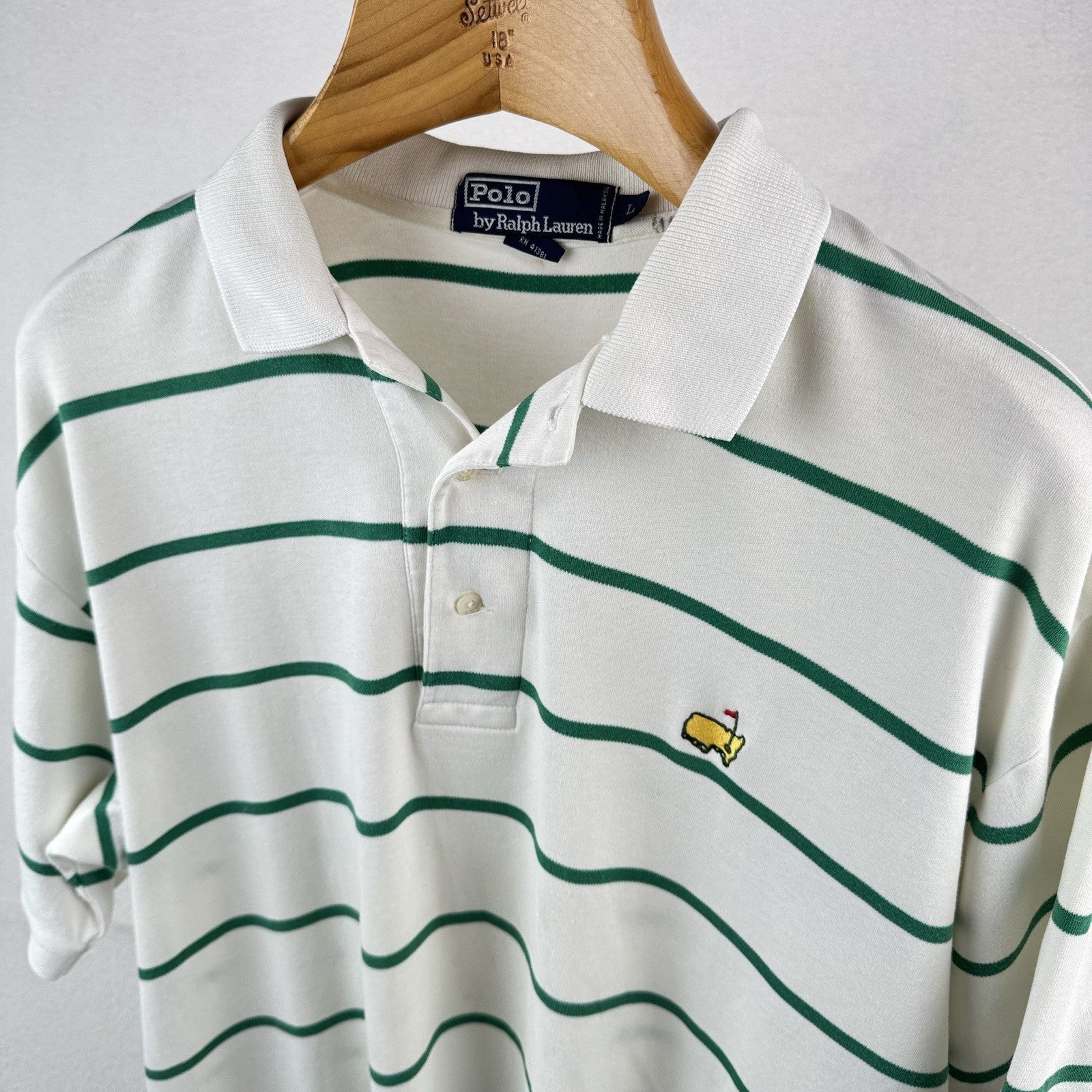 Vintage Polo Ralph Lauren Men’s Large Masters Golf Green White Stripe Shirt