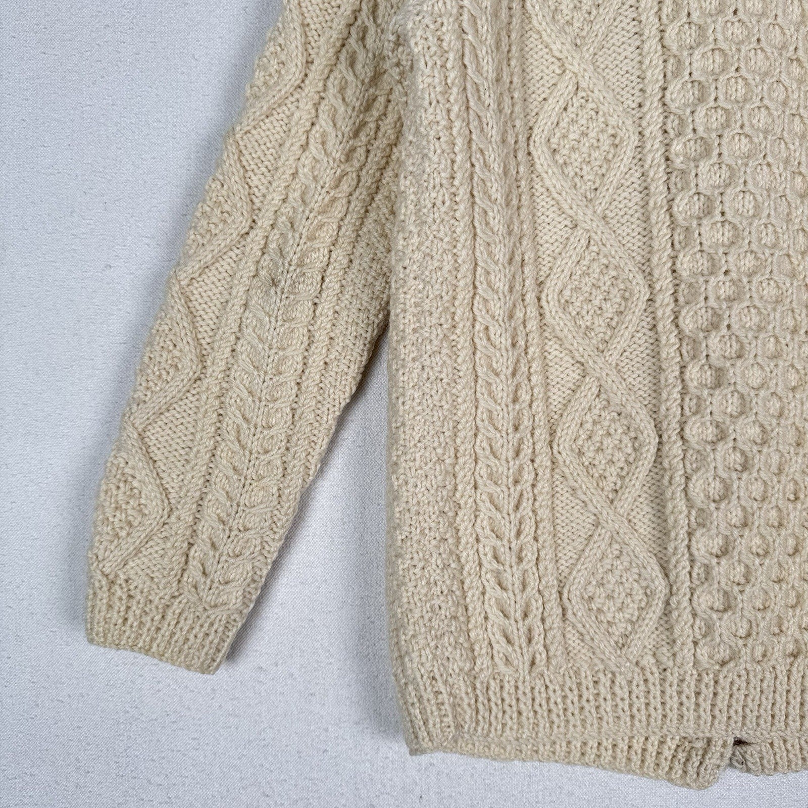 Carraig Donn Aran Cardigan Sweater Small/Med Ireland Wool Cable Knit Ivory