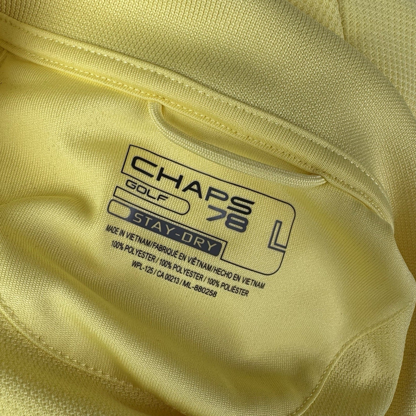 Chaps 78 Golf Polo Shirt Mens Size L Stay Dry Short Sleeve Yellow Waffle Mesh