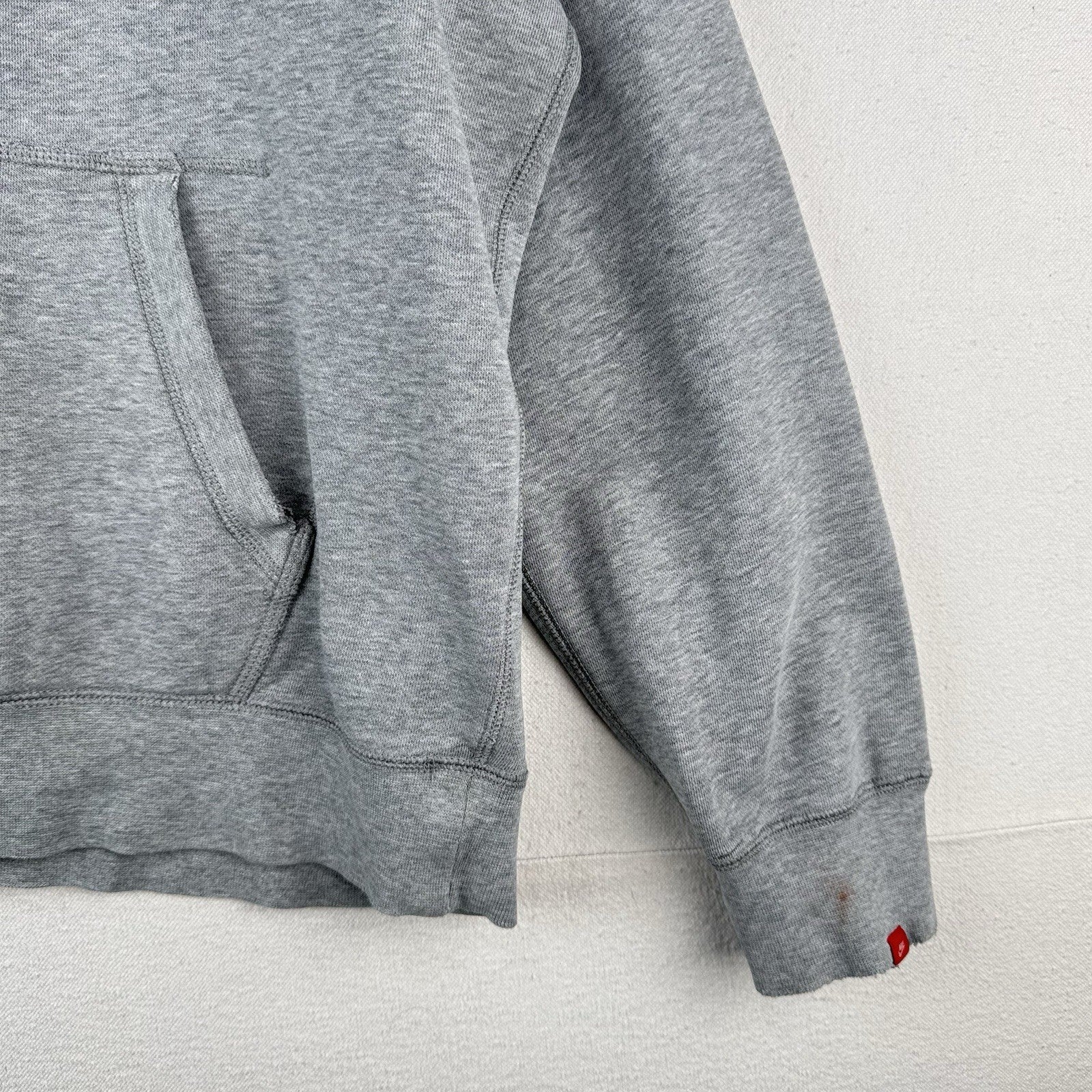 90’s Vtg Nike Swoosh Pullover Hoodie Grey Sweatshirt Red Tag Men’s L *Distressed