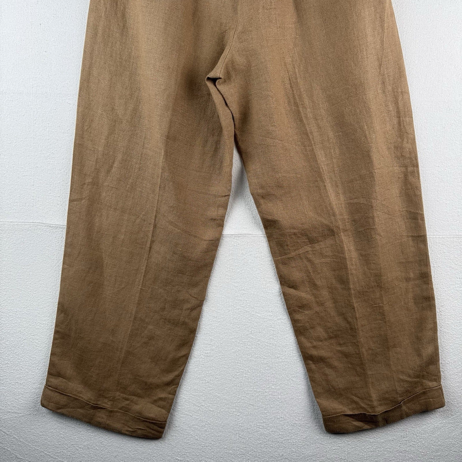 Vtg Polo Ralph Lauren Brown 100% Linen Pleated Cuffed Dress Pants Fits 30x27
