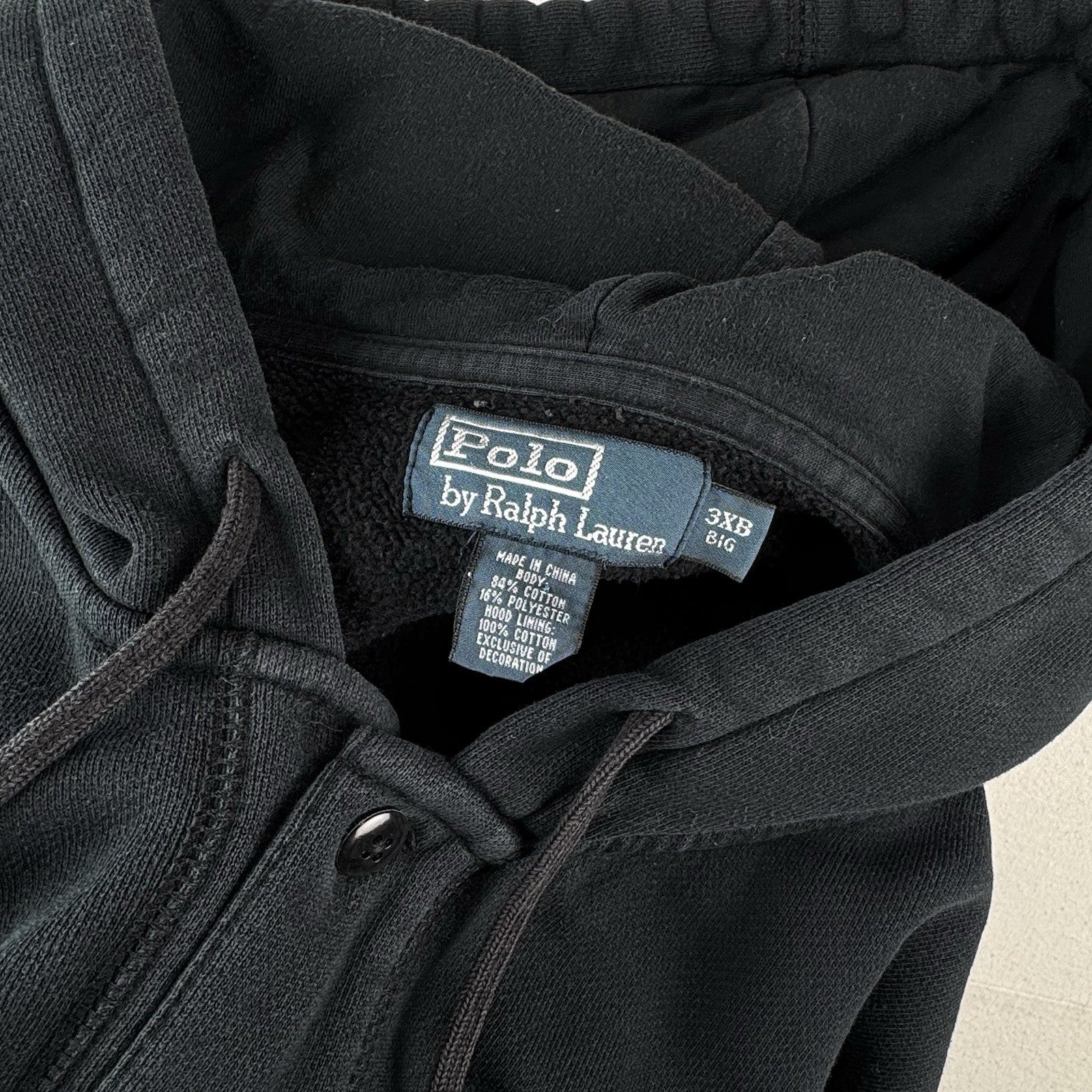 Vintage Polo Ralph Lauren Black Hoodie Men’s 3XB Pullover 2-Button Sweatshirt