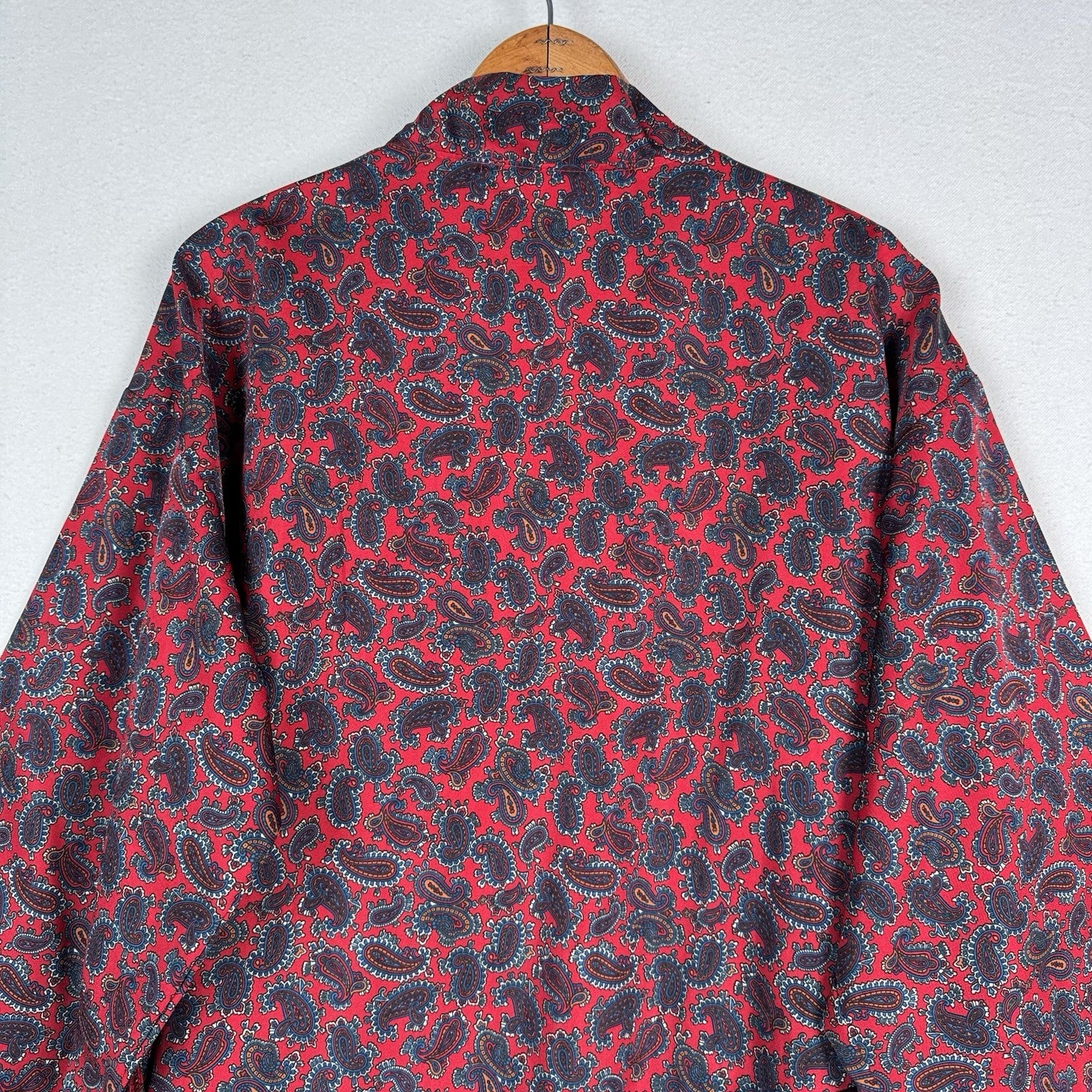 Vintage 80s St Michael Red Paisley Dressing Gown Robe Smoking Jacket Mens Medium