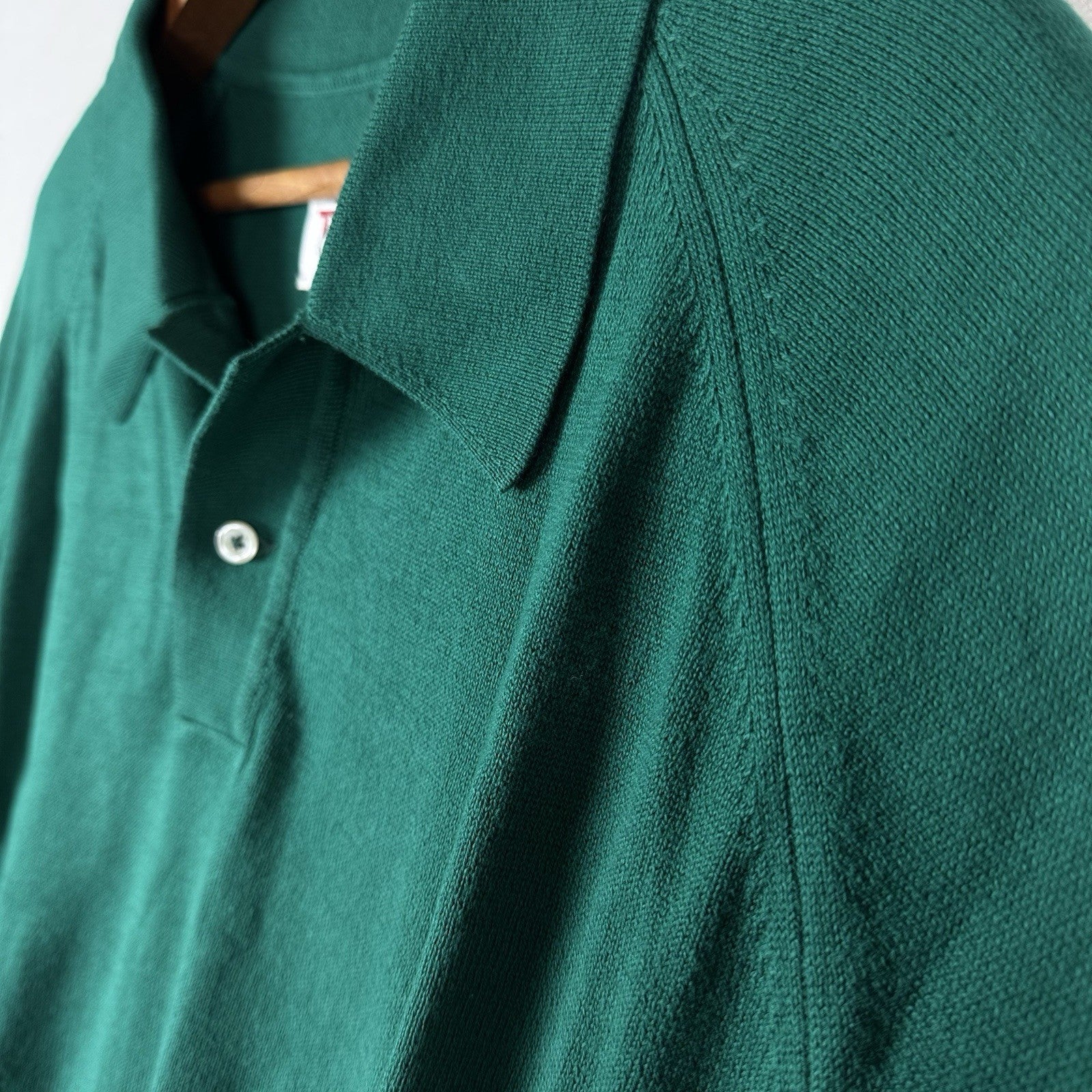 80’s Deadstock 100% Sea Island Cotton Polo Button Long Sleeve Green 2XL Made USA