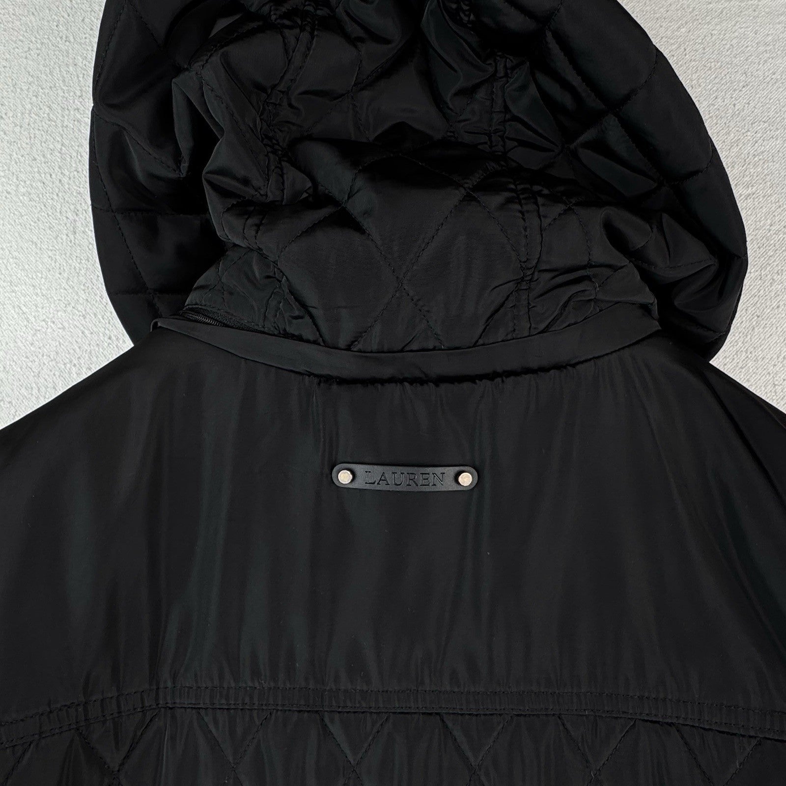 Lauren Ralph Lauren Diamond Quilted Women's 2X Black Hooded Jacket Elbow Patches