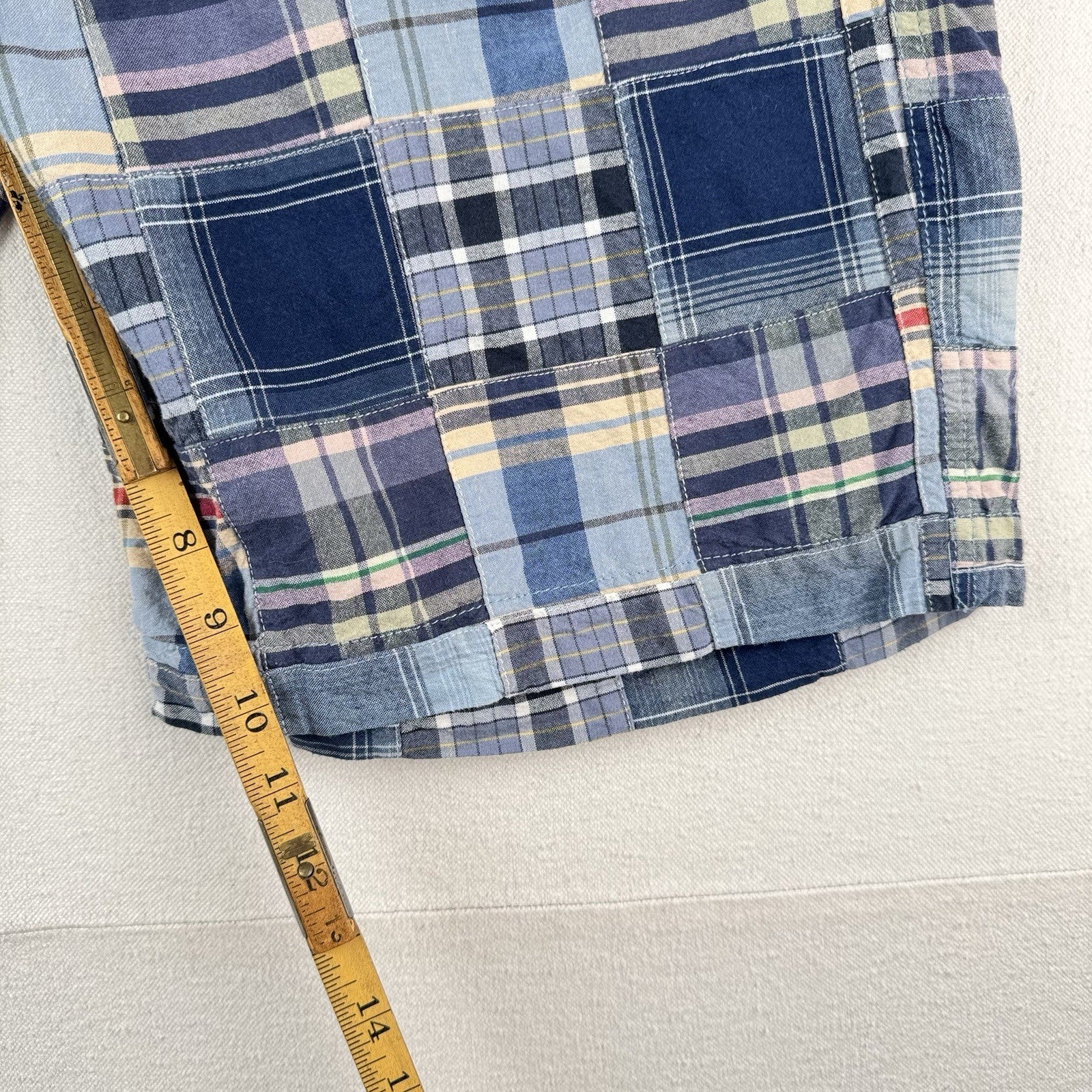 Old Navy Surplus Madras Plaid Shorts Mens 36 Patchwork Cotton Chino 10”