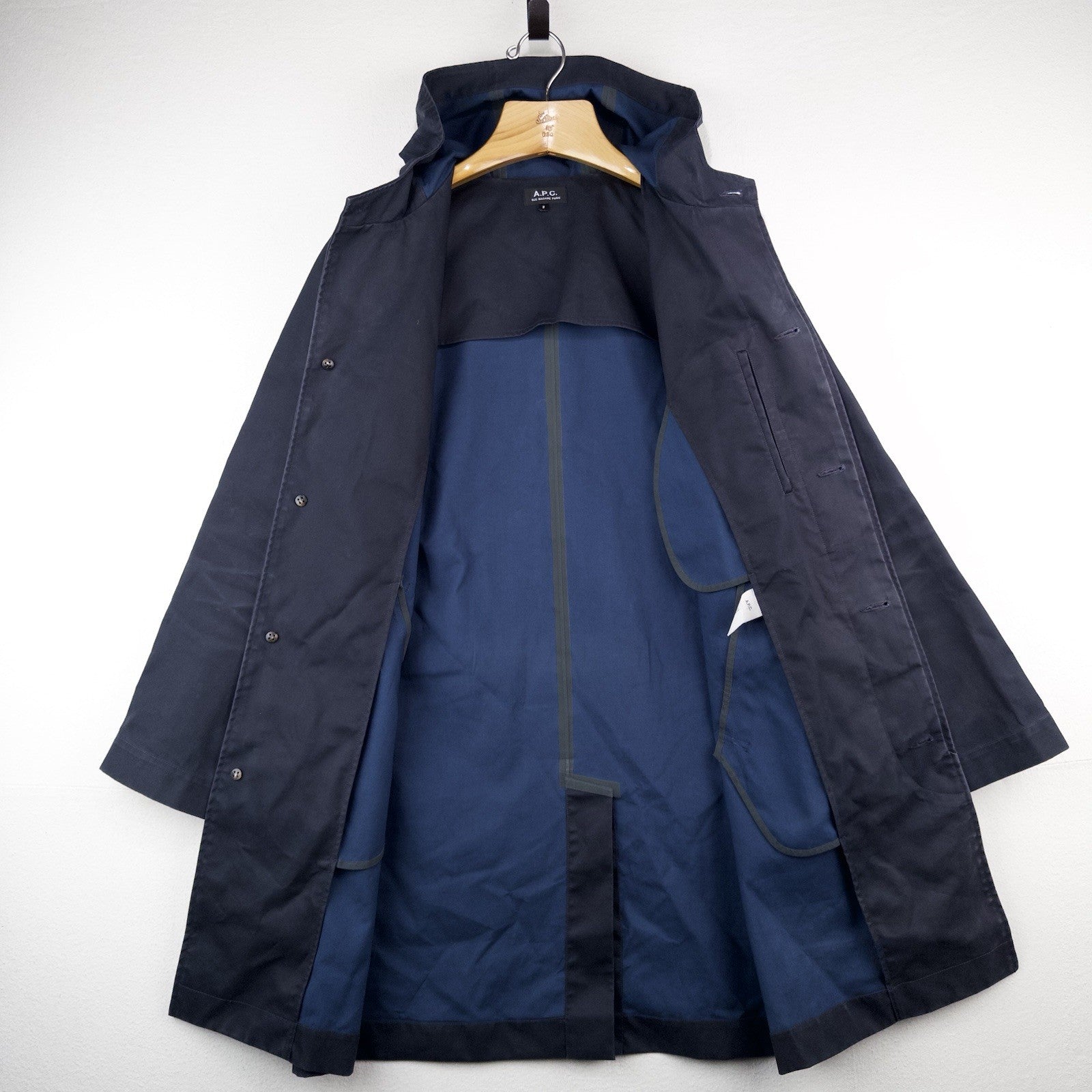 APC Navy Blue Hooded Trench Rain Coat Mac Parka Jacket Men’s Small S