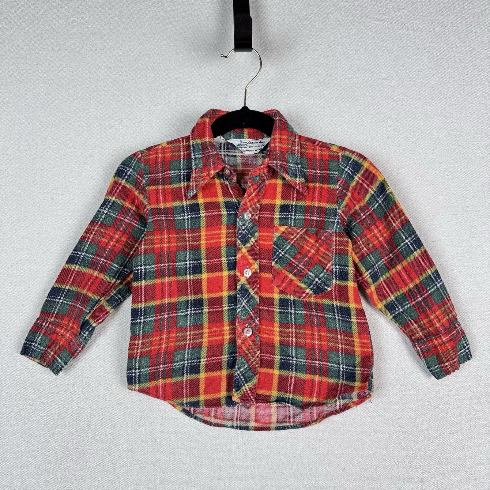 Vintage 60’s 70’s Kmart Kids Flannel Old Navy Cargo Pants Set Red Blue Green 4T