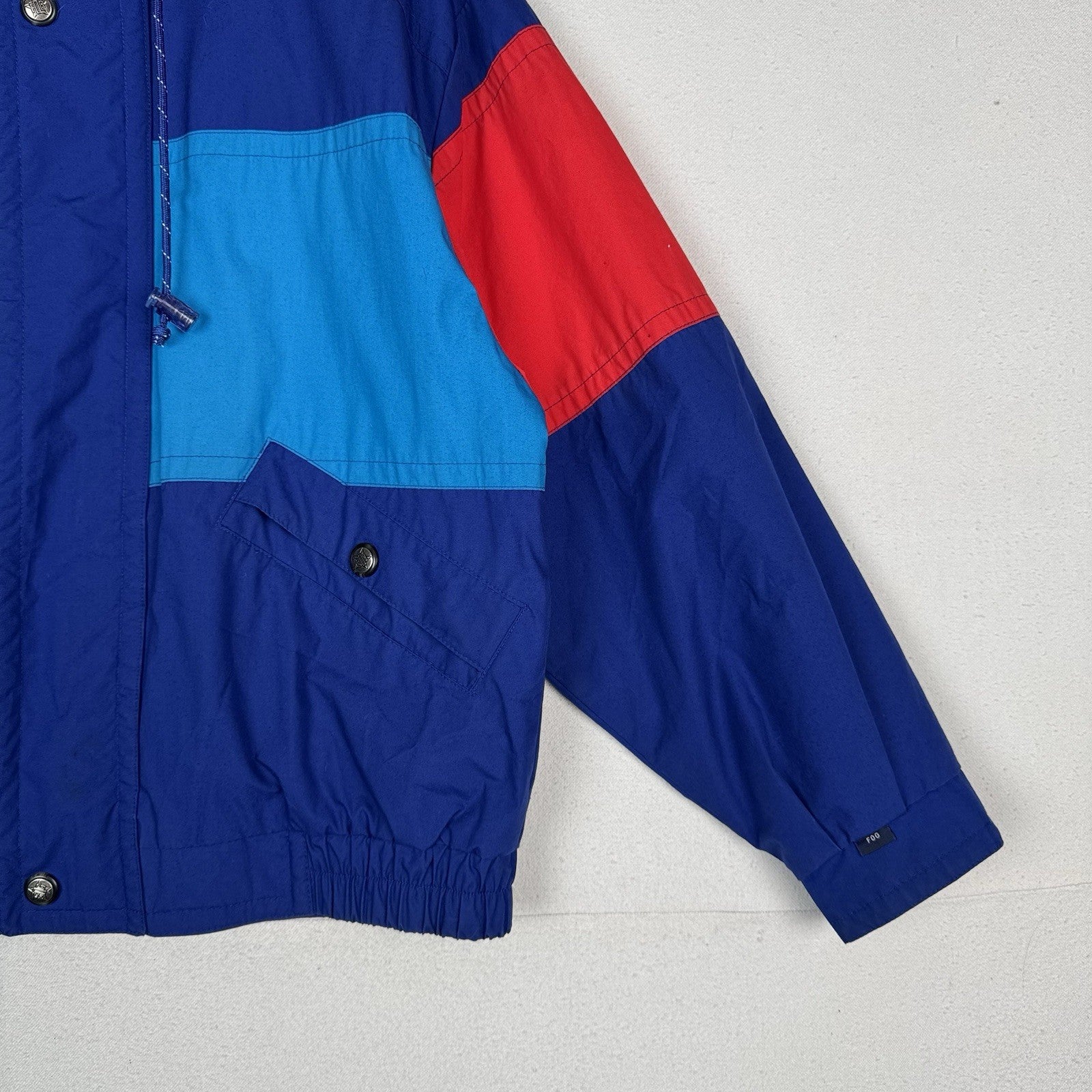 Vtg 90’s London Fog Blue Color Block Wind Jacket Nautical Stowaway Hood Men’s M