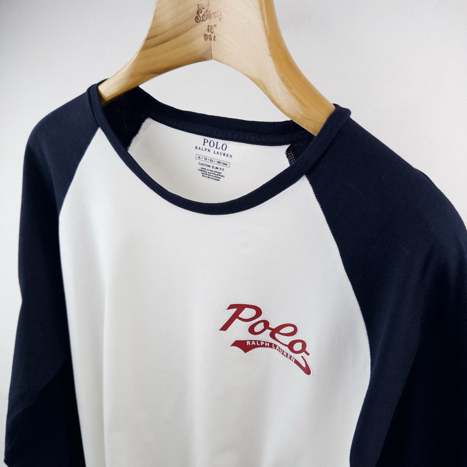 Polo Ralph Lauren Baseball T-Shirt Chest Logo Long Sleeve Mens XL Blue White
