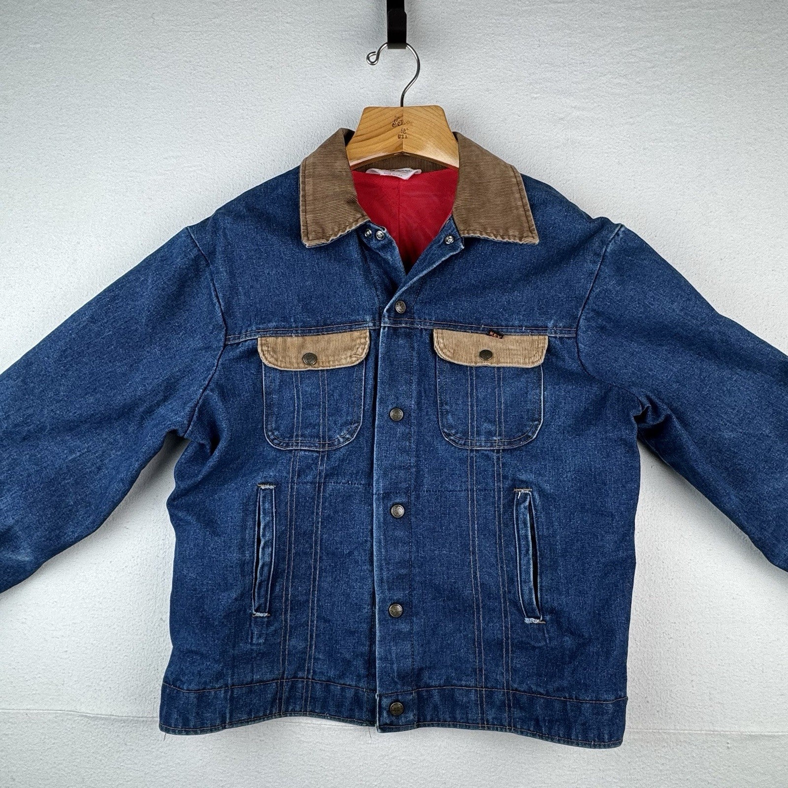 70’s Vtg Key Imperial Denim Jacket Men’s 44 Long Brown Corduroy Collar Made USA