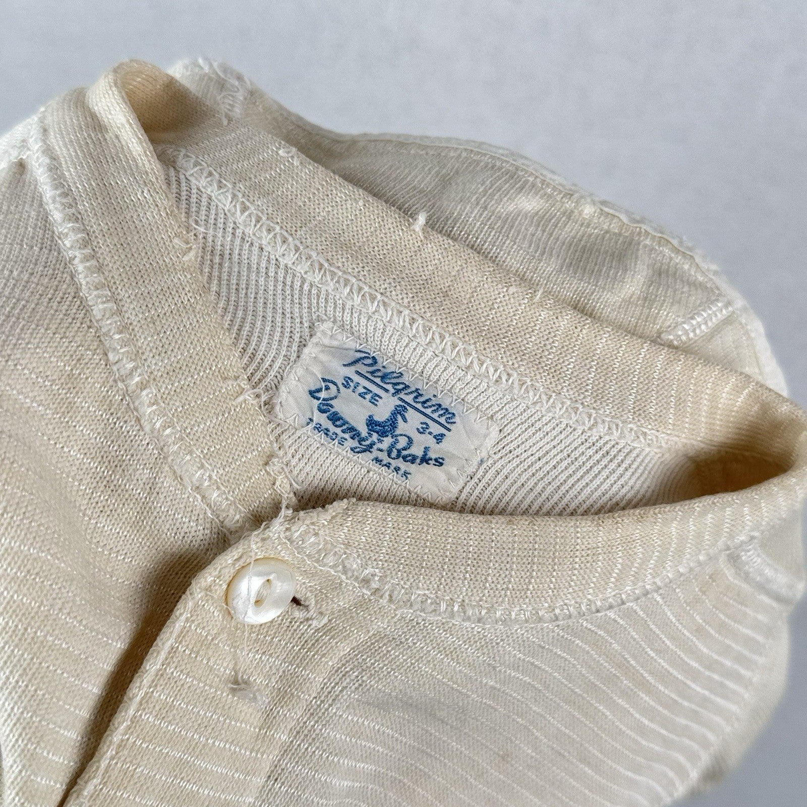 40’s Vtg Pilgrim Downy-Baks 3T-4T Button Up Short Sleeve Cream Undershirt *Read