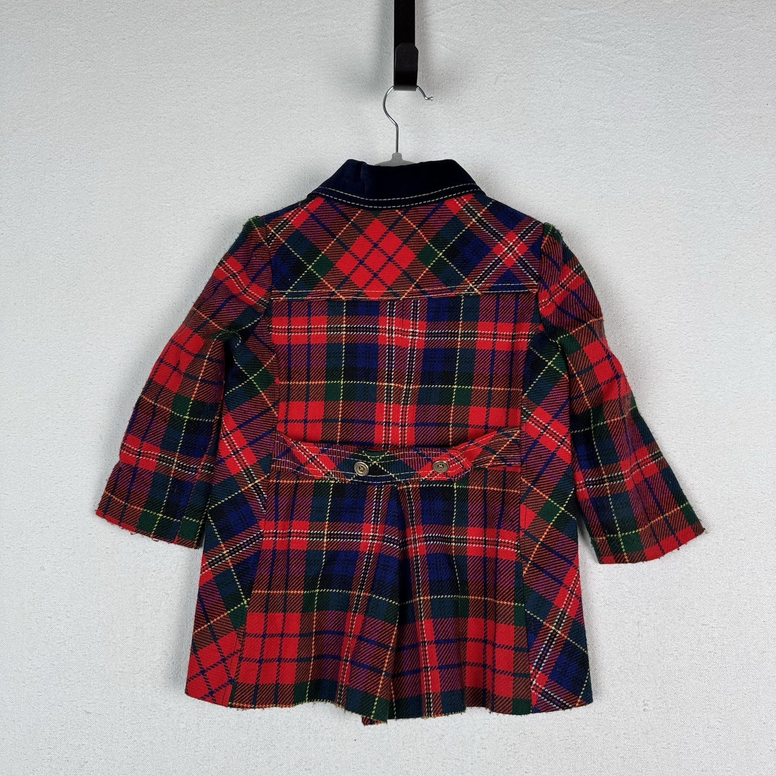 Vintage 60’s 70’s Red Tartan Plaid Car Coat Gold Buttons Made Canada 3T Toddler