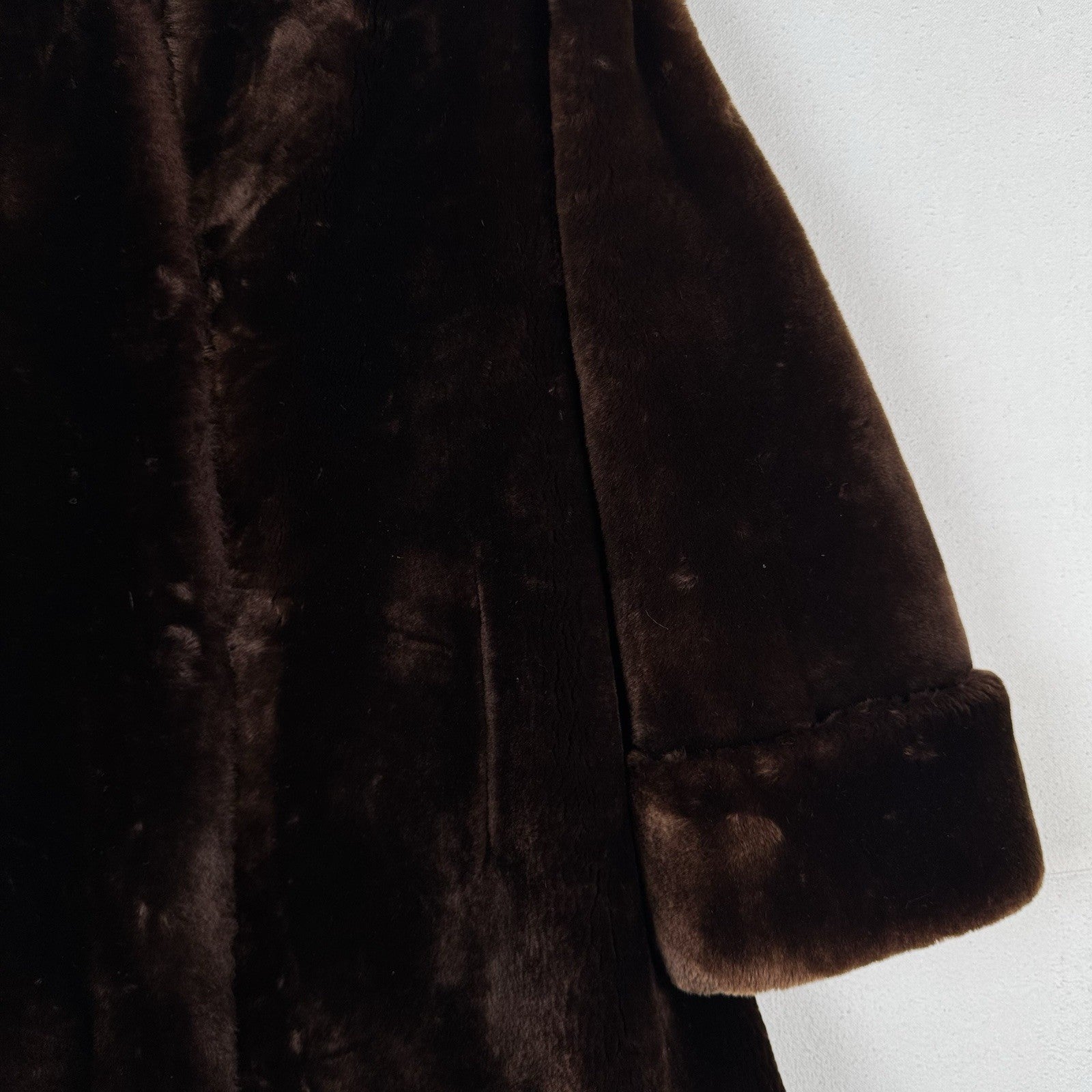 Vintage 50’s 60’s May Company Brown Mouton Lamb Fur 40" Swing Coat Size 10 *Read