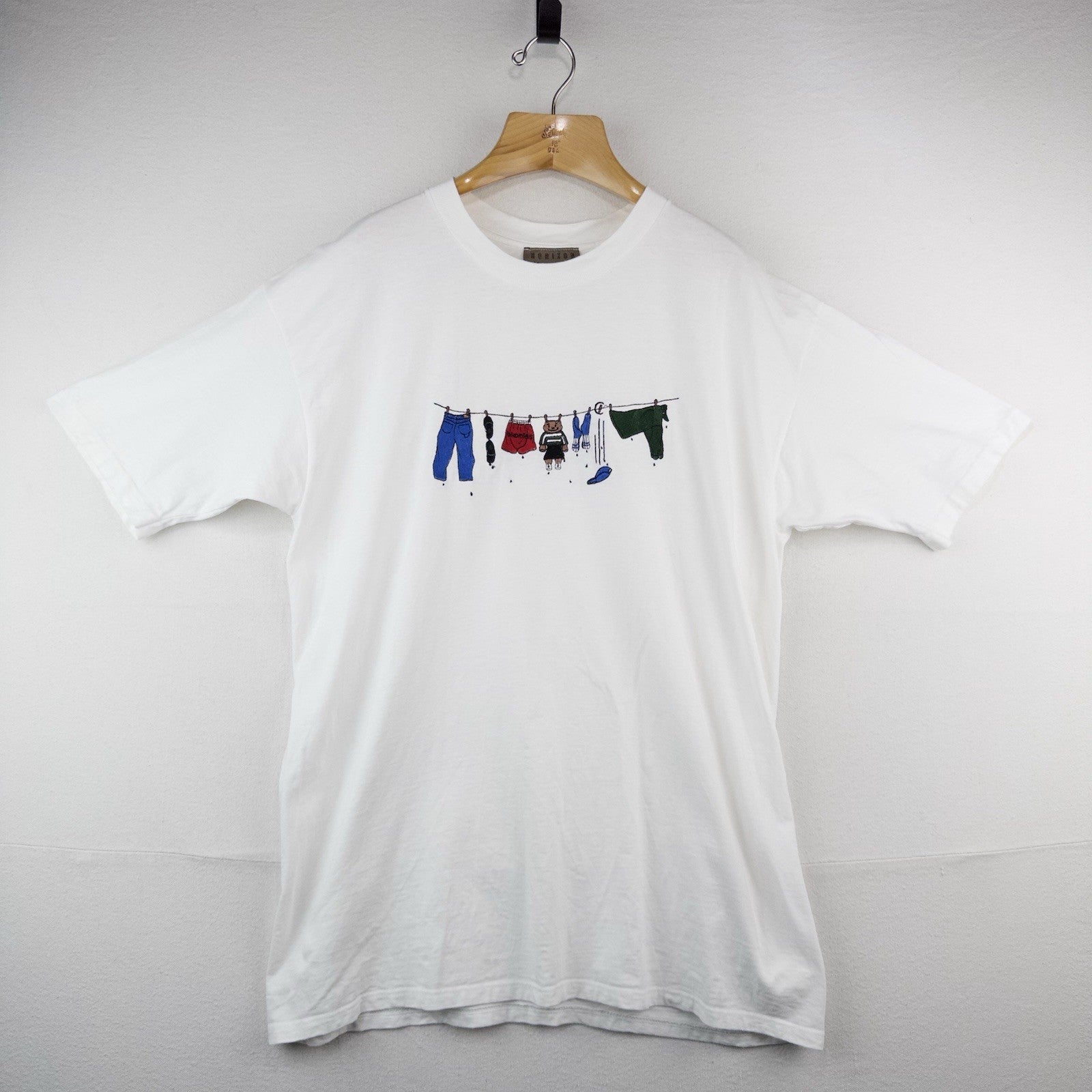 80’s Vtg Bloomies Embroidered Clothesline Bloomingdales White Tee T-Shirt XL USA