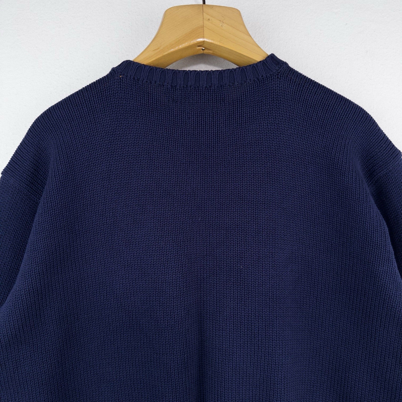 90's Vintage Polo Ralph Lauren Sweater Men's L Navy Blue Knit Crewneck Red Pony