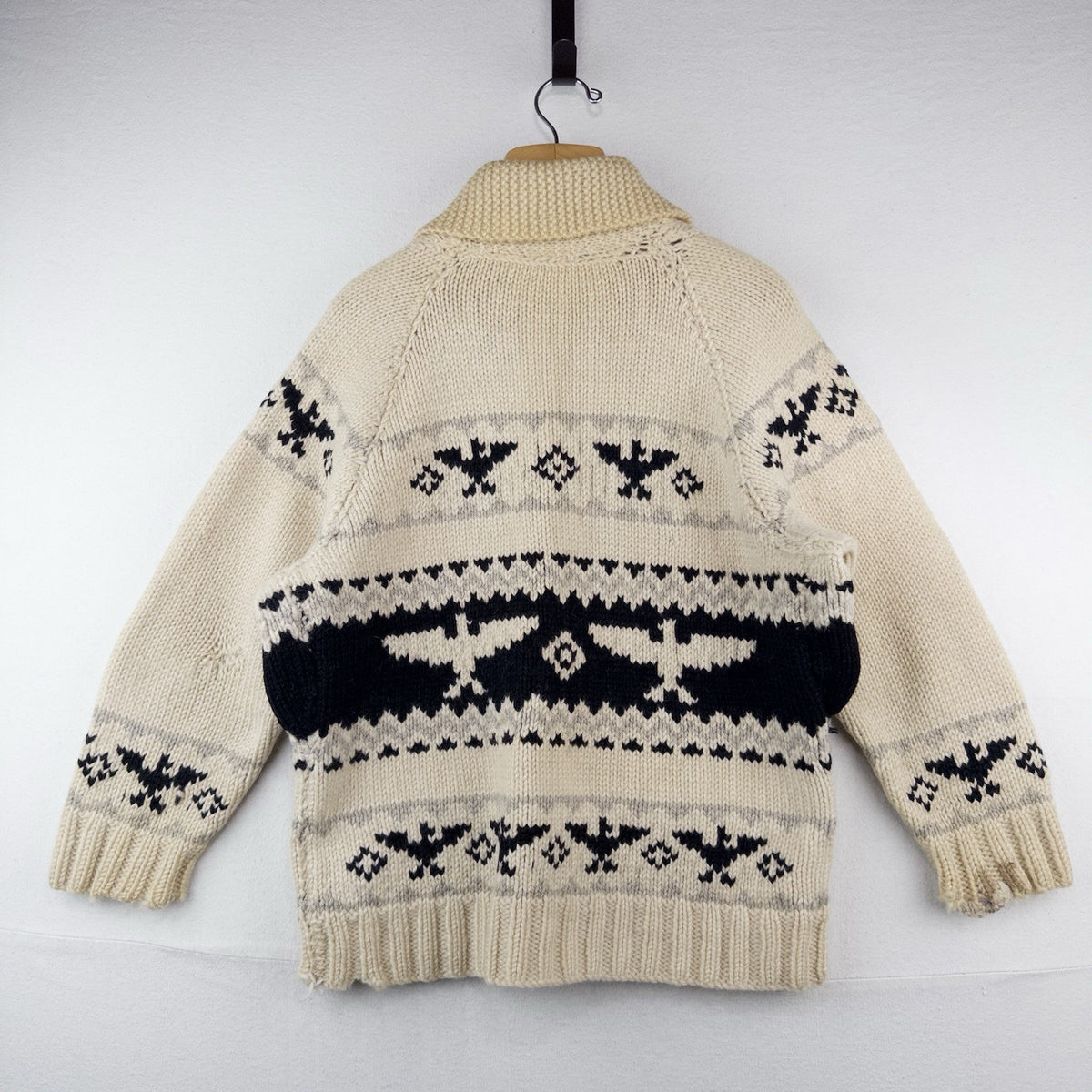 60’s Vtg Cowichan Hand Knit Thunderbird Wool Cardigan Sweater Men’s Large *Read