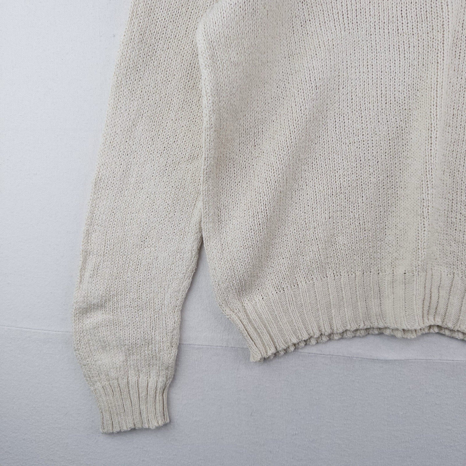 90s Vtg Polo Ralph Lauren Sweater Men's XL Cream 100% Cotton Crewneck Navy Pony