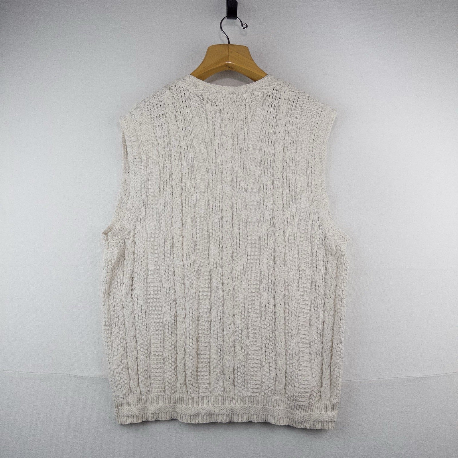 90’s Vtg Izod Cable Knit Vest Men’s XL Beige Fisherman Made In The USA