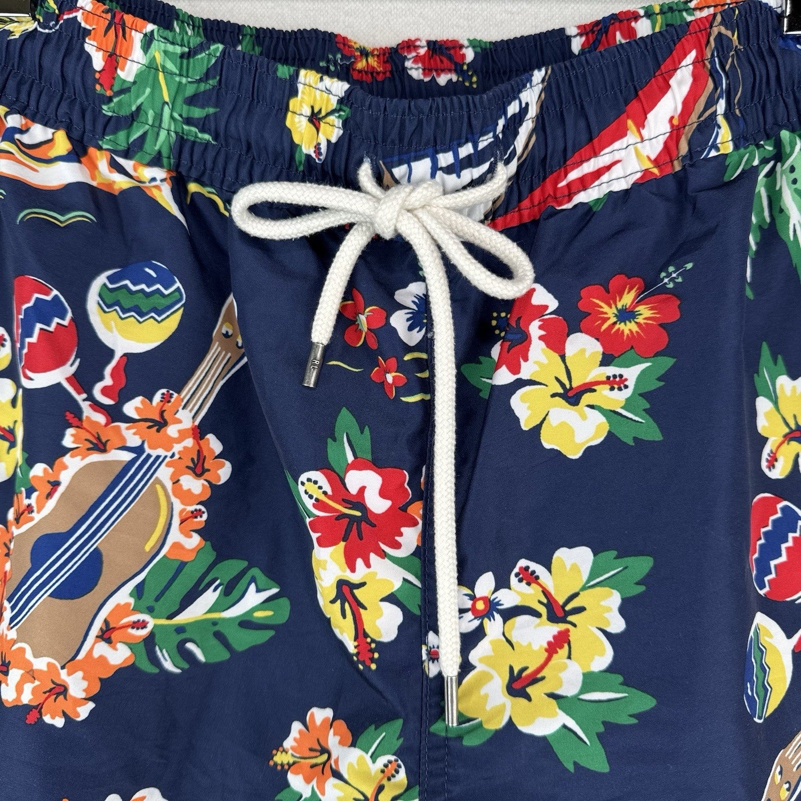 Polo Ralph Lauren Swim Trunks Mens M Blue Bear Floral Mesh Lined Drawstring 5”