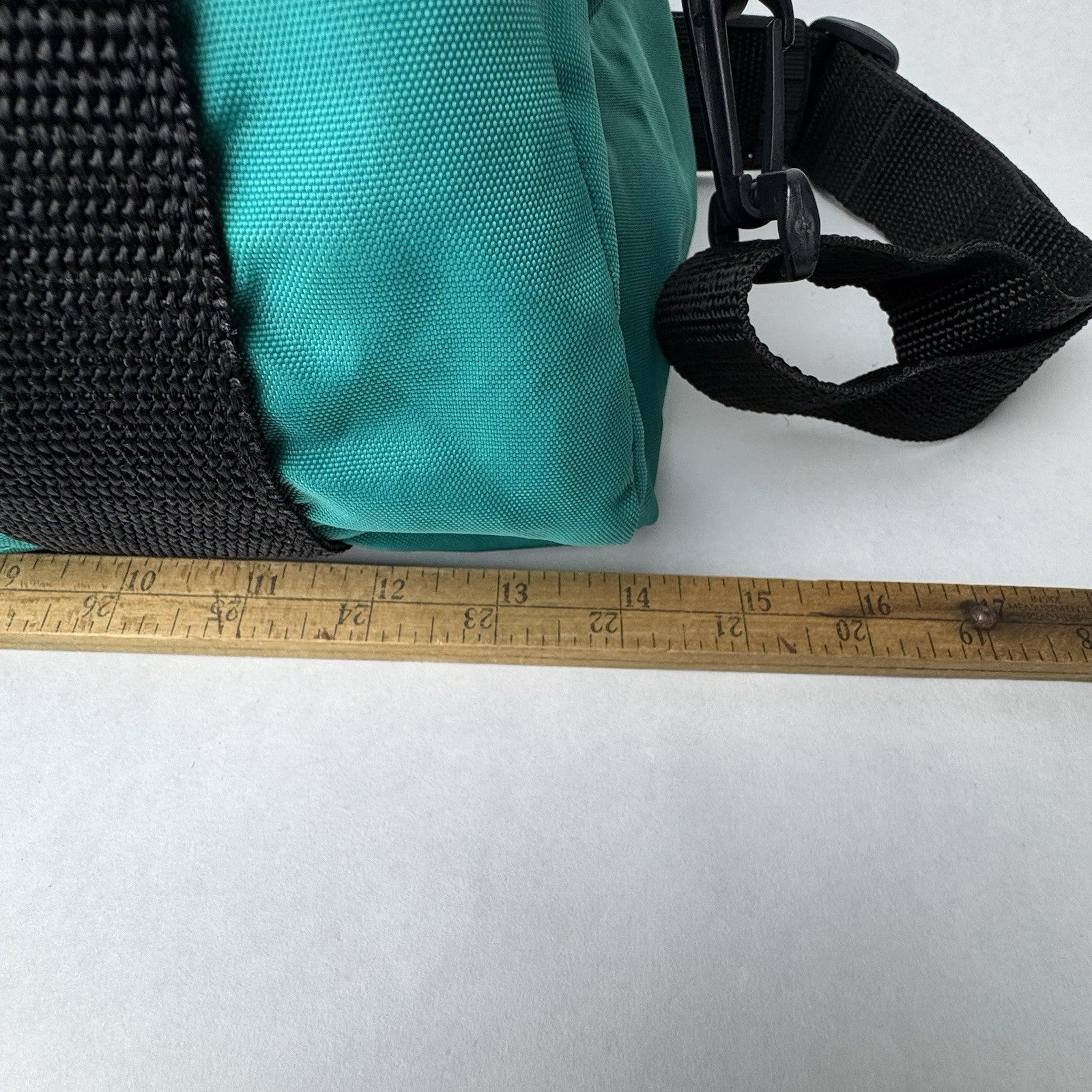 Vintage Eddie Bauer Small Canvas Duffle Bag Hand Tote Green w/Strap 14”x7”x8”