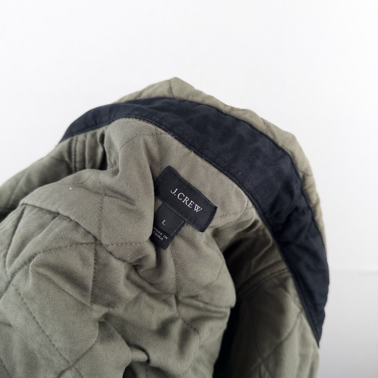 J.Crew Quilted Padded Men’s L Jacket Diamond Weave Green Cotton Insulated *Read