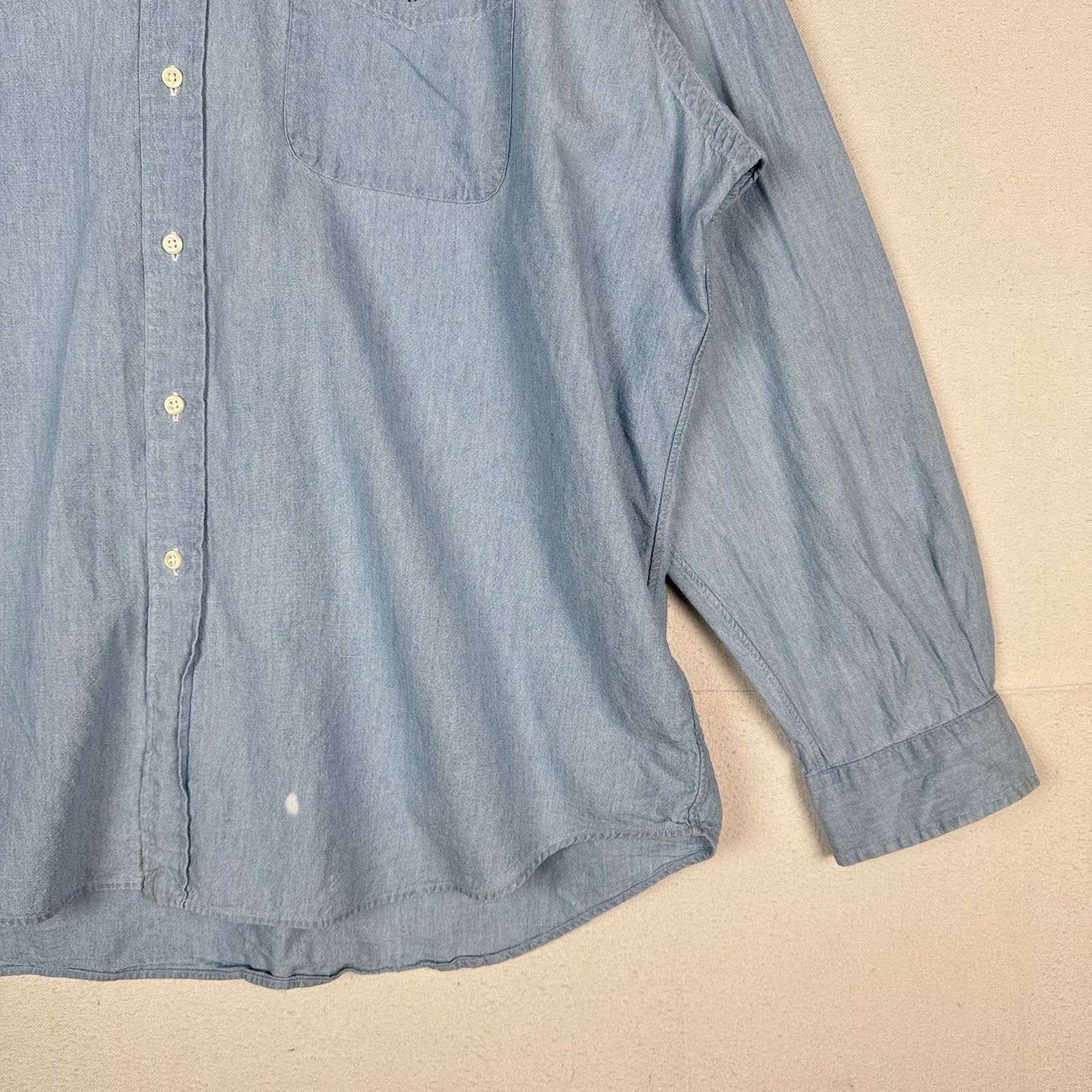 Vtg Ralph Lauren Men’s XL Blue Chambray Big Shirt Embroidered Pony Cotton