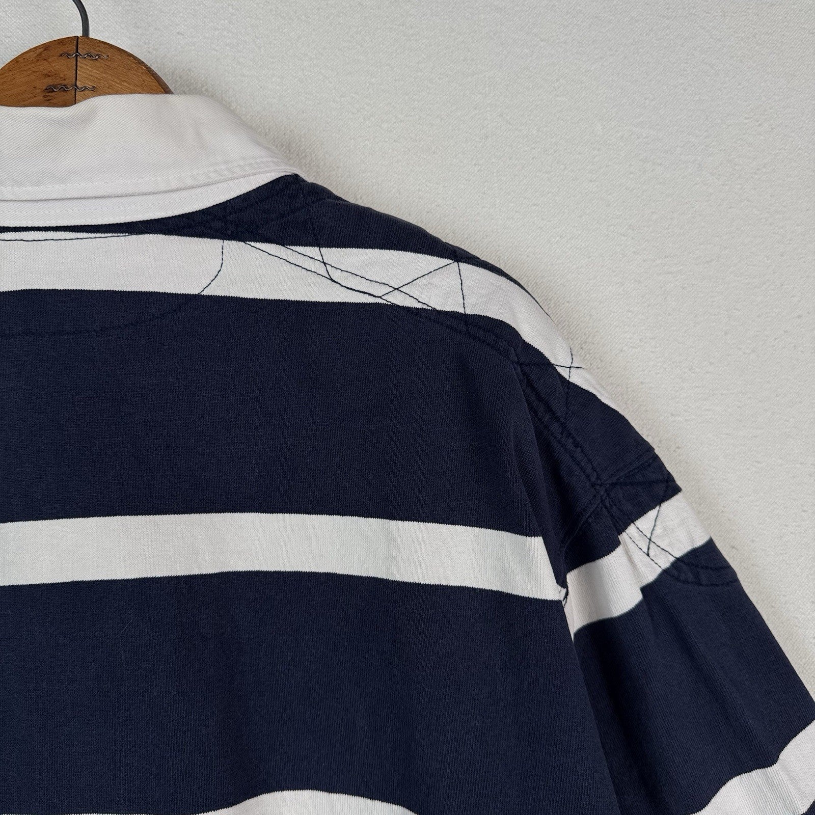 Polo Ralph Lauren Rugby Shirt 4XLB Blue White Quilted Elbow Patch *No Cuffs