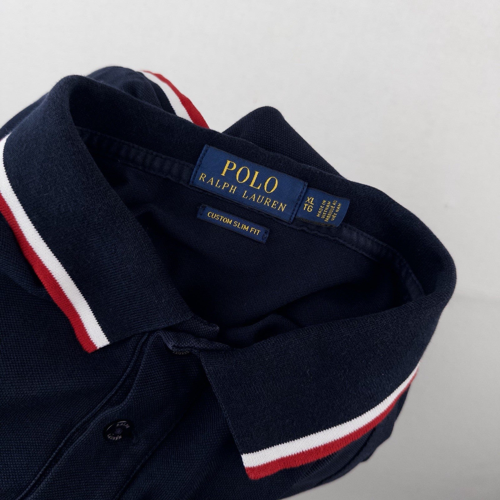 Polo Ralph Lauren Men’s XL Striped Trim Polo Shirt Navy Custom Slim Fit